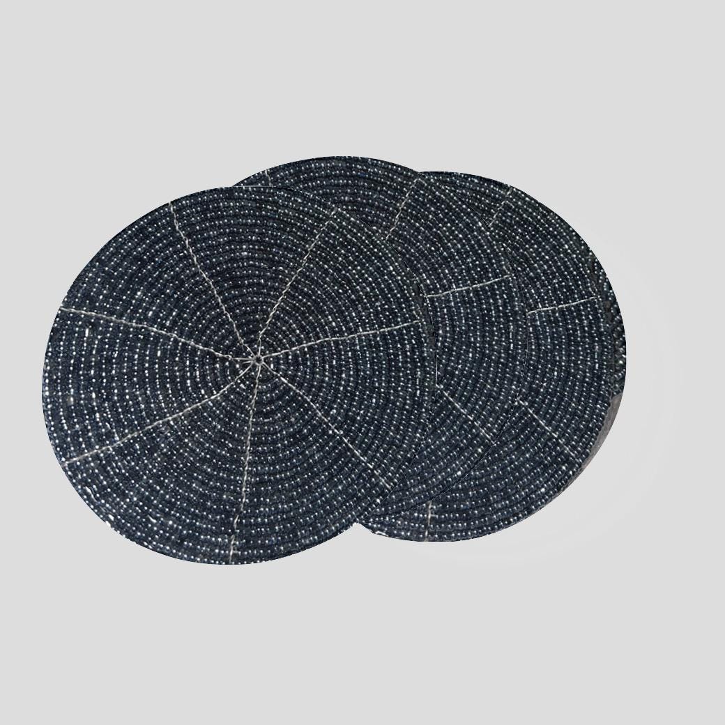 Handmade Beaded Coasters: Red, Turquoise, Black - Set of 6