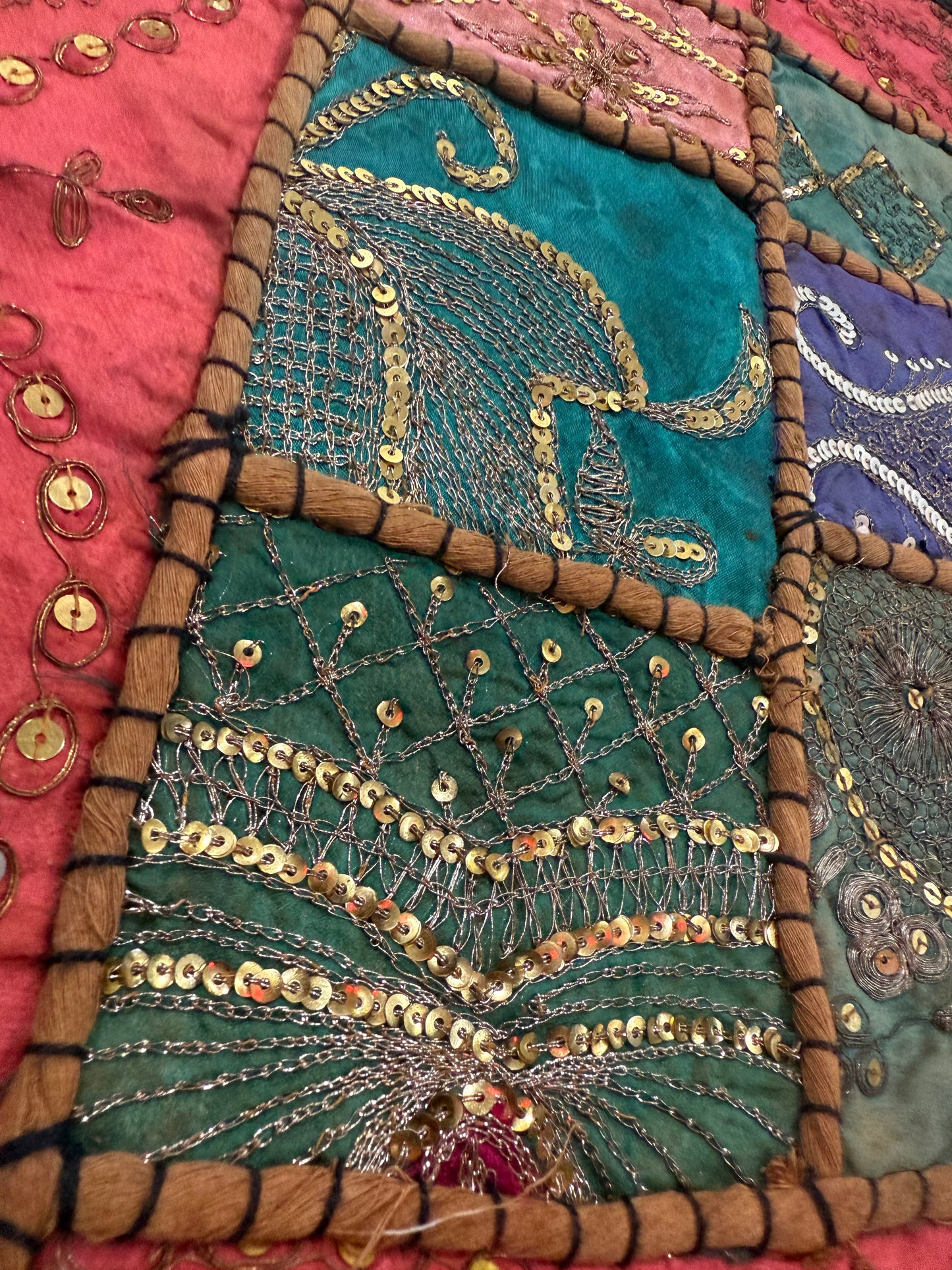 16'' INDIAN TAPESTRY CUSHION COVER ZARI BEADED PATCHWORK DECOR CUSHION COVERS (Kelly) #3