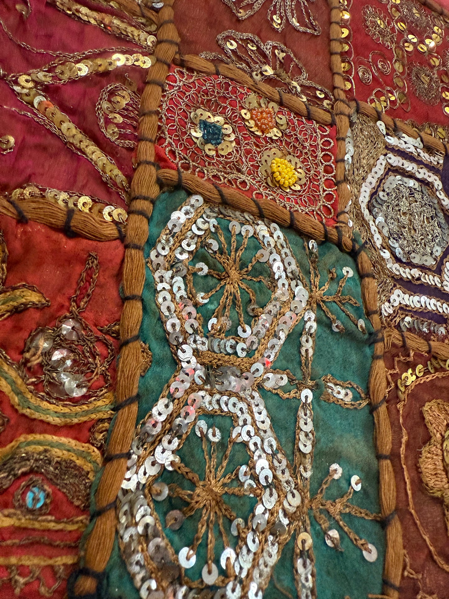 16'' INDIAN TAPESTRY CUSHION COVER ZARI BEADED PATCHWORK DECOR CUSHION COVERS (Kelly) #4