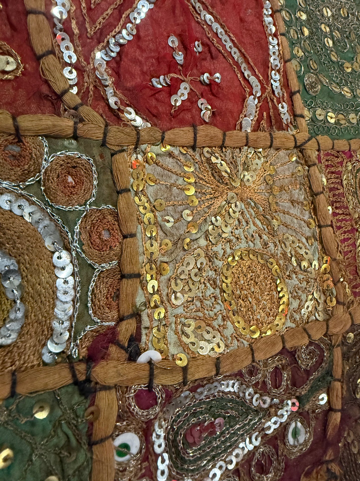 16'' INDIAN TAPESTRY CUSHION COVER ZARI BEADED PATCHWORK DECOR CUSHION COVERS (Kelly) #6