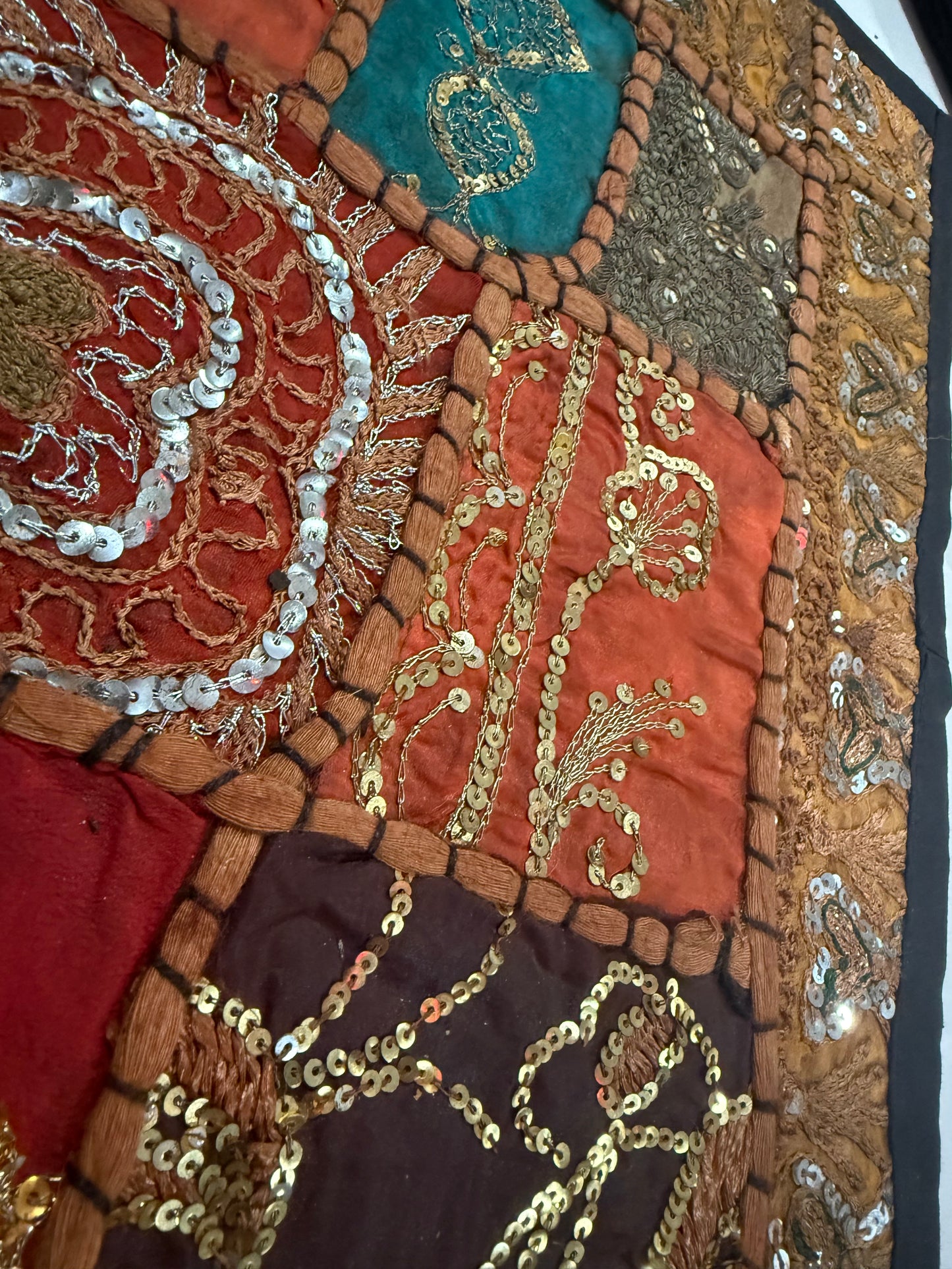 16'' INDIAN TAPESTRY CUSHION COVER ZARI BEADED PATCHWORK DECOR CUSHION COVERS (Kelly) #9