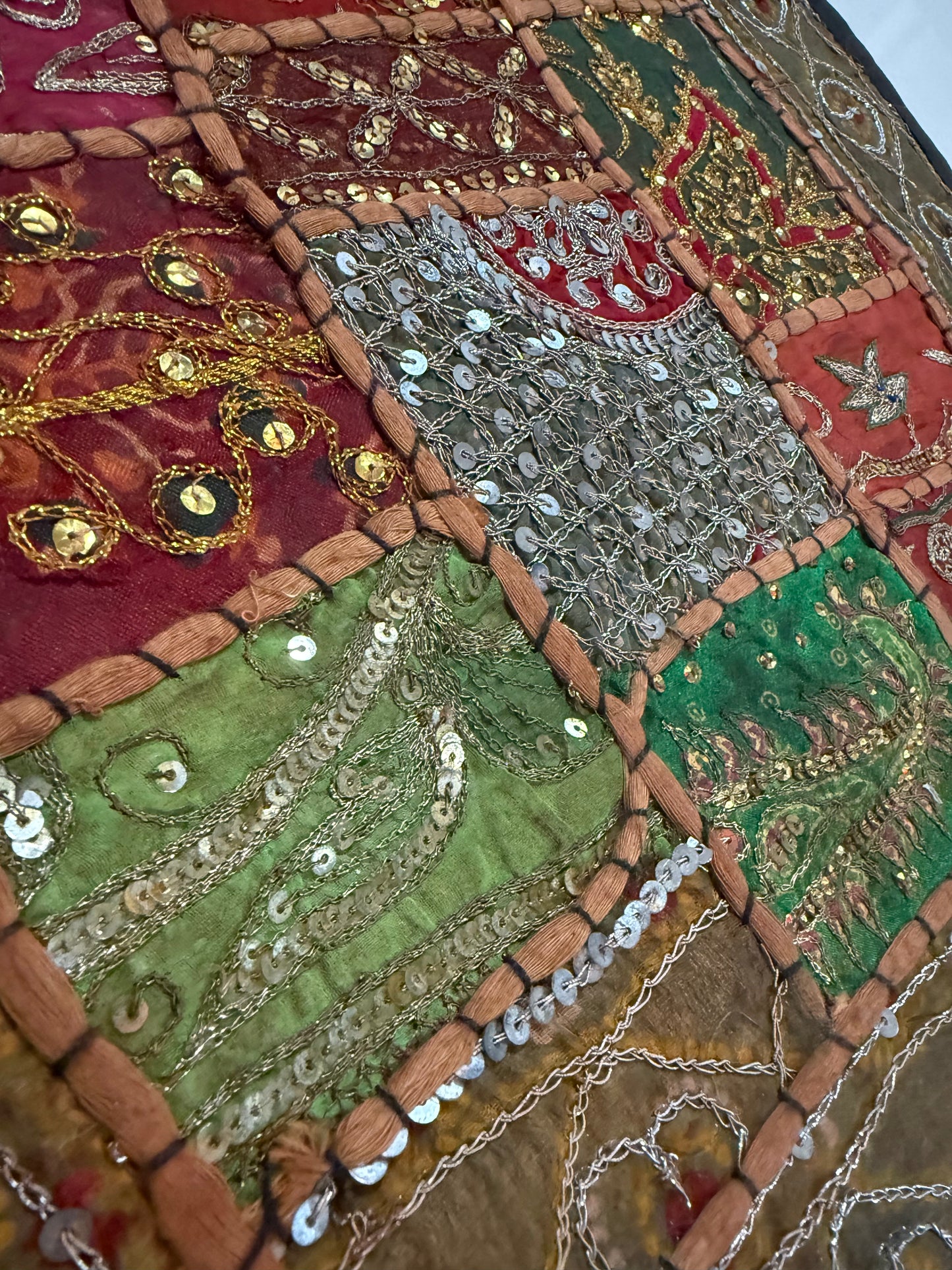 16'' INDIAN TAPESTRY CUSHION COVER ZARI BEADED PATCHWORK DECOR CUSHION COVERS (Kelly) #14