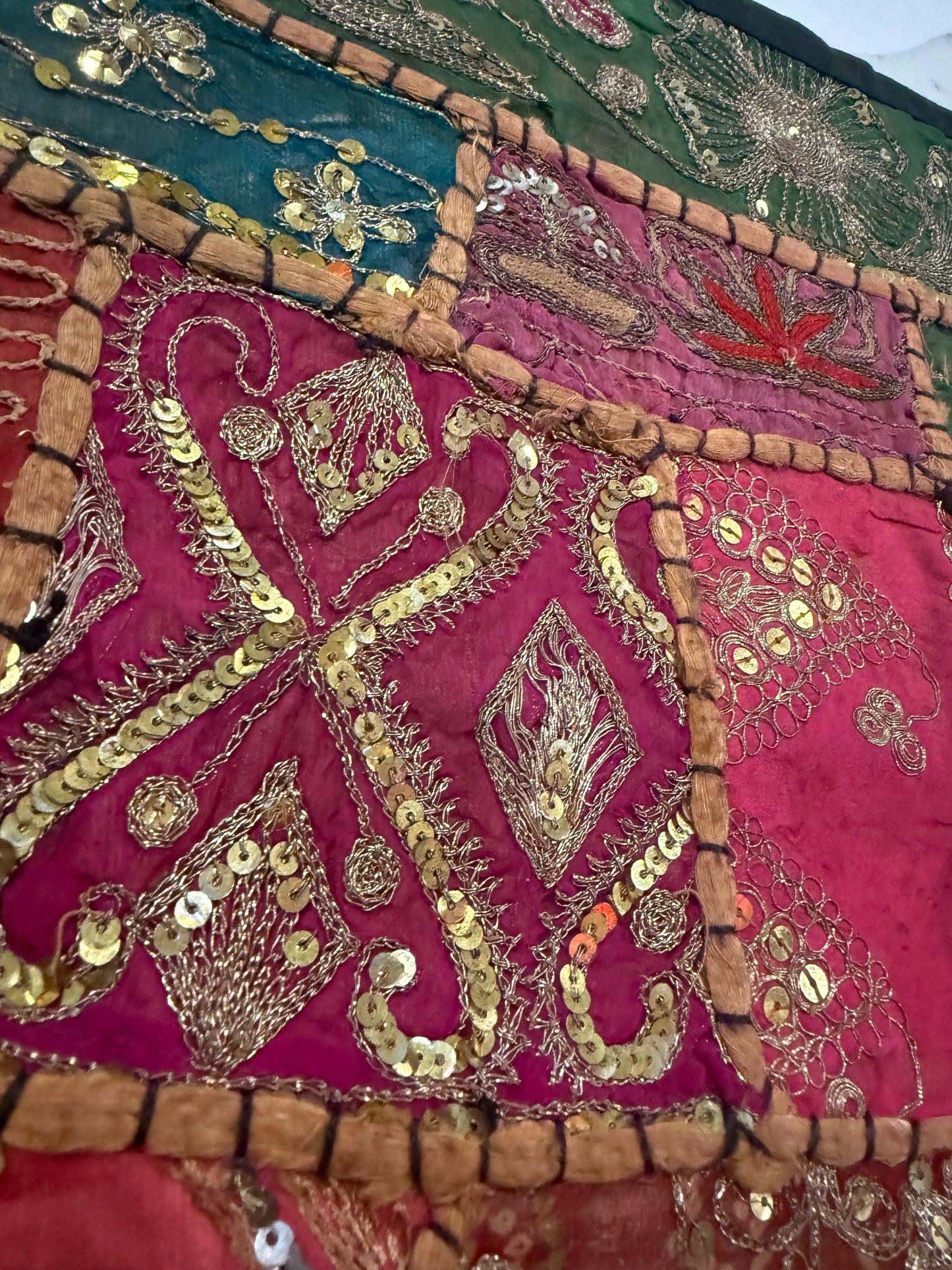 16'' INDIAN TAPESTRY CUSHION COVER ZARI BEADED PATCHWORK DECOR CUSHION COVERS (Kelly) #15