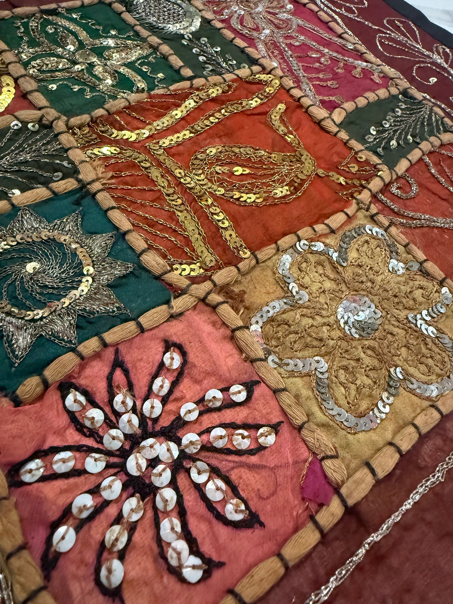 16'' INDIAN TAPESTRY CUSHION COVER ZARI BEADED PATCHWORK DECOR CUSHION COVERS (Kelly) #18