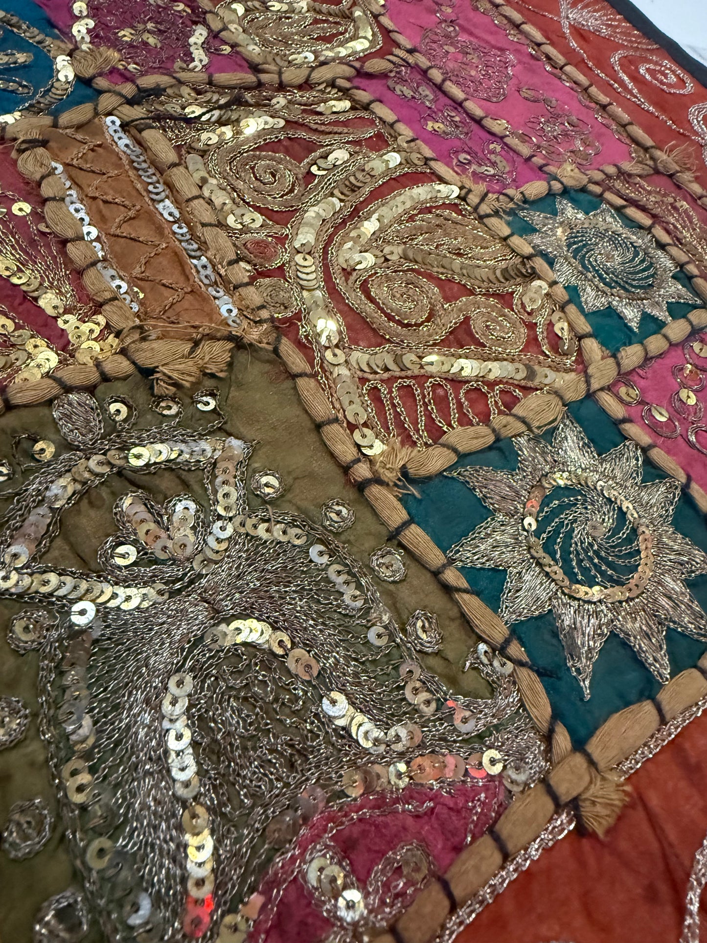 16'' INDIAN TAPESTRY CUSHION COVER ZARI BEADED PATCHWORK DECOR CUSHION COVERS (Kelly) #19