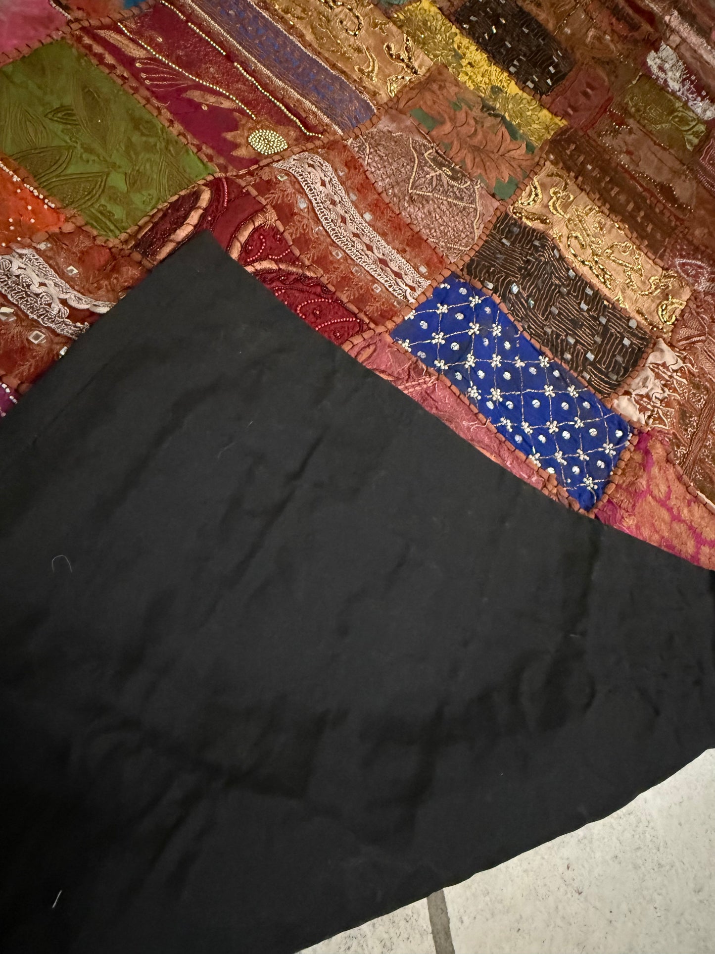 Handmade Embroidered Indian Tapestry Wall Hanging – Vintage Sari Patchwork Zari Mirror Work Boho Decor, Large Multicolor Textile Art 78" x 75" Inch Ethnic Bohemian Home Decoration