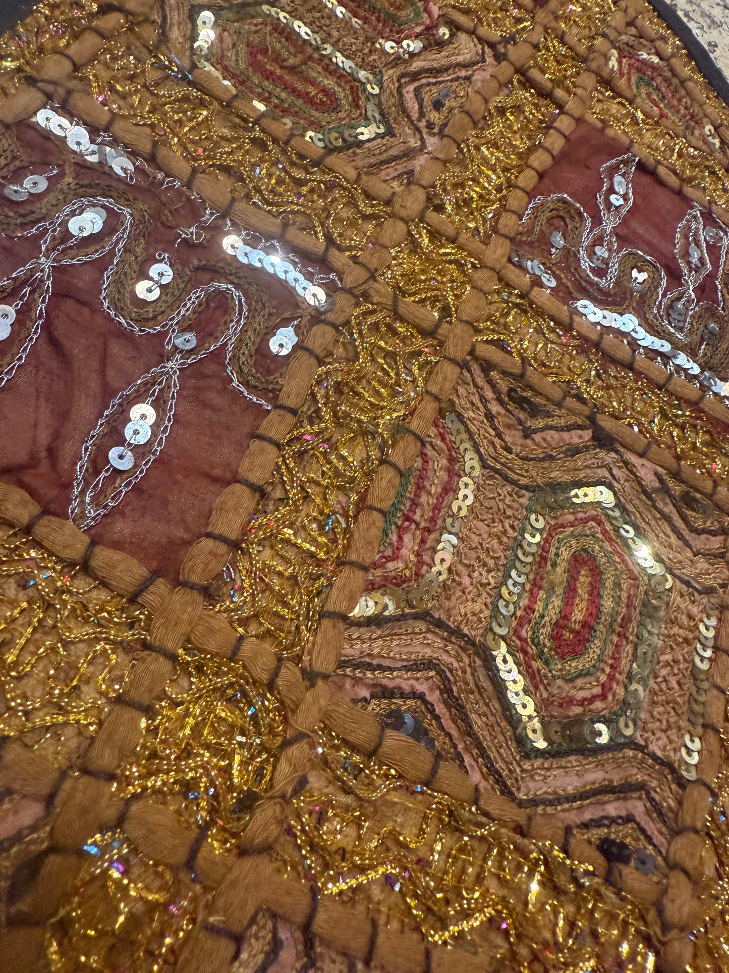 23'' Ethnic Indian Embroidery Beaded Patchwork Triangle Pillow Cushion Cover Handmade Indian Triangular Patchwork Cushion – 23x23 Inch Decorative Pillow #21