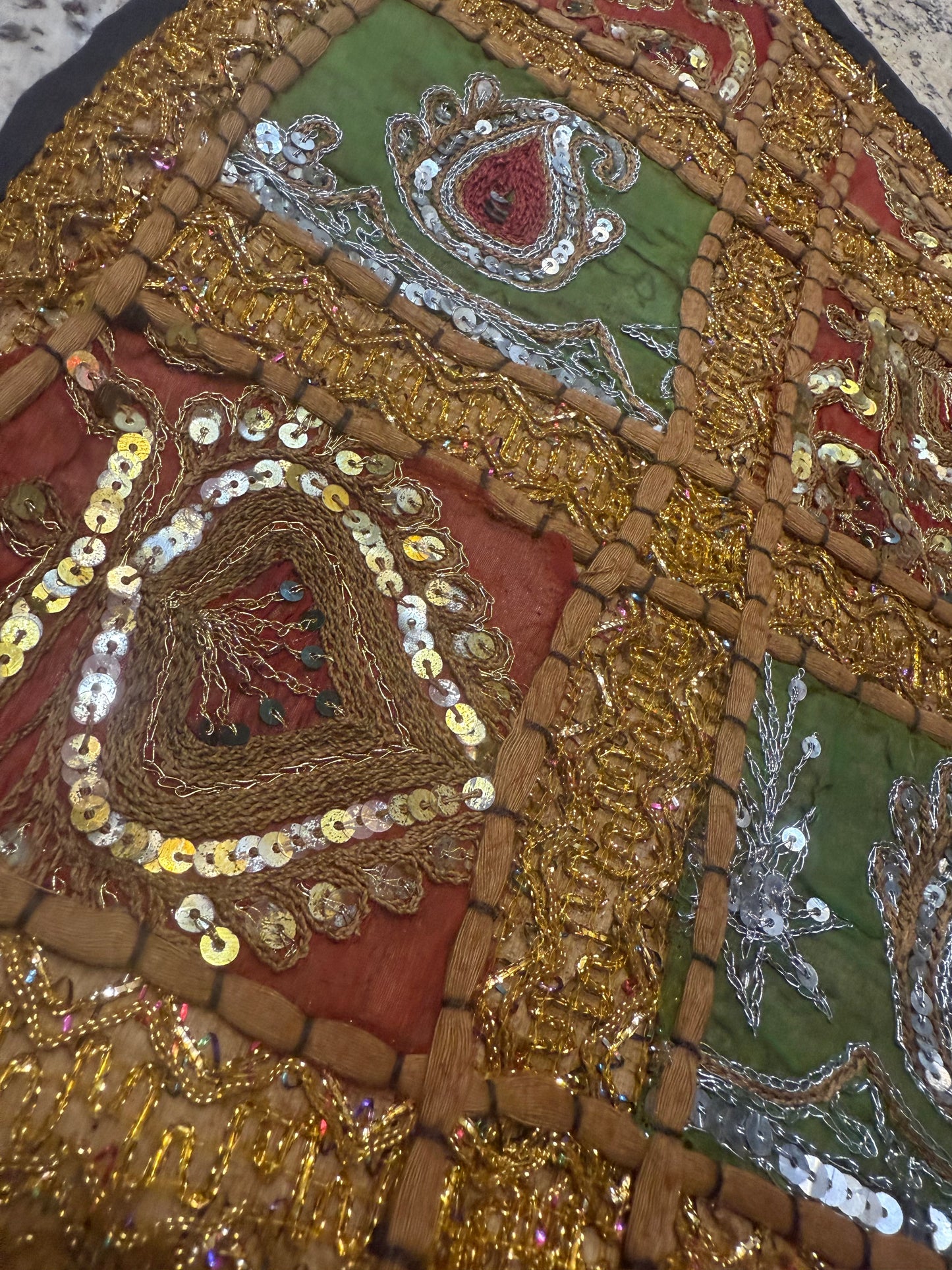 23'' Ethnic Indian Embroidery Beaded Patchwork Triangle Pillow Cushion Cover Handmade Indian Triangular Patchwork Cushion – 23x23 Inch Decorative Pillow #22