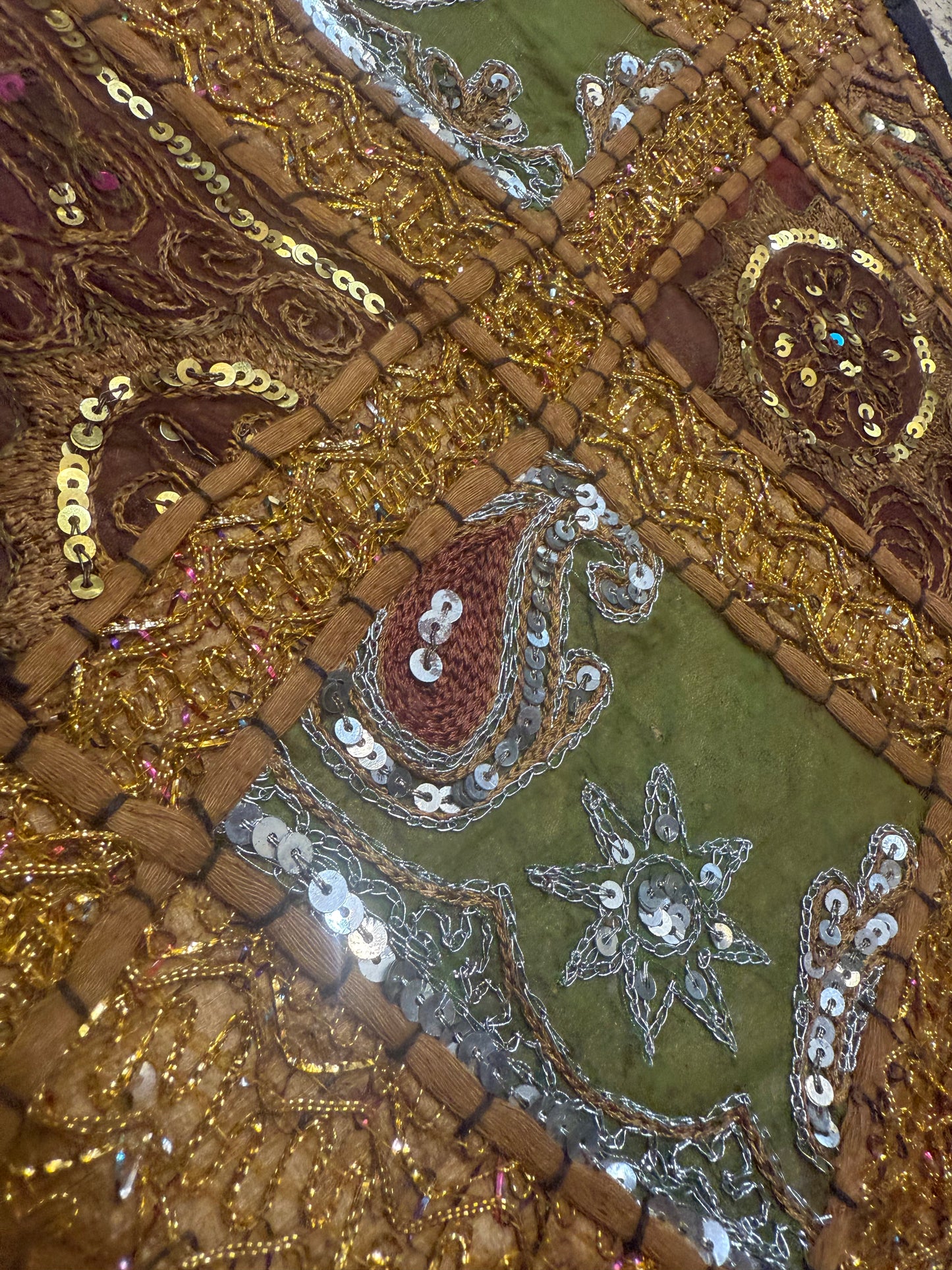 23'' Ethnic Indian Embroidery Beaded Patchwork Triangle Pillow Cushion Cover Handmade Indian Triangular Patchwork Cushion – 23x23 Inch Decorative Pillow #24