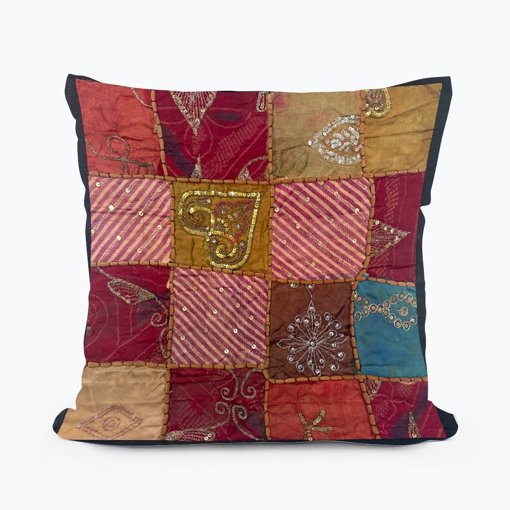 16" Tapestry Patchwork Pillow Cases Indian Handmade Beaded Cushion Cover Decor Black Beaded Tapestry Pillow Cover: Vintage Indian Embroidered Cushion (Dolly)