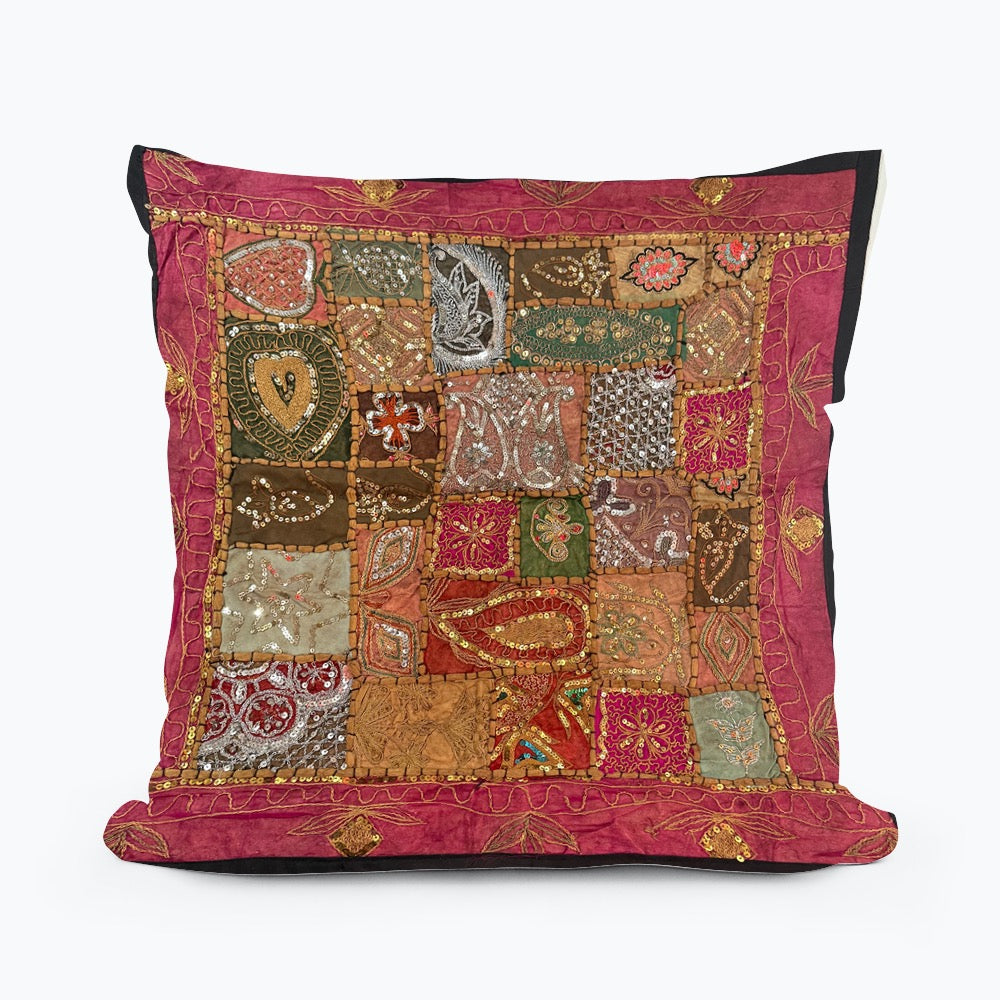 24'' x 24" Inch Large Ethnic Indian Embroidery Beaded Patchwork Work Throw Pillow Cushion Cover #3