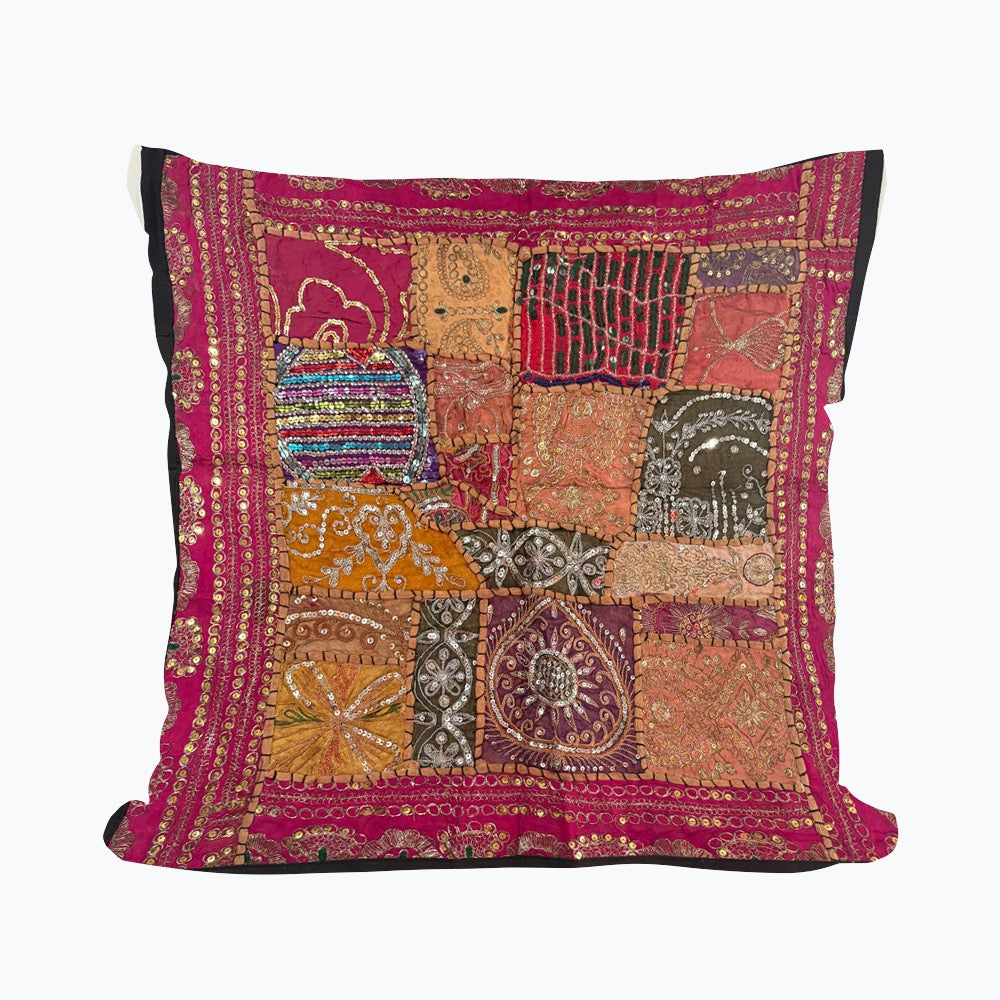 24'' x 24" Inch Large Ethnic Indian Embroidery Beaded Patchwork Work Throw Pillow Cushion Cover #2