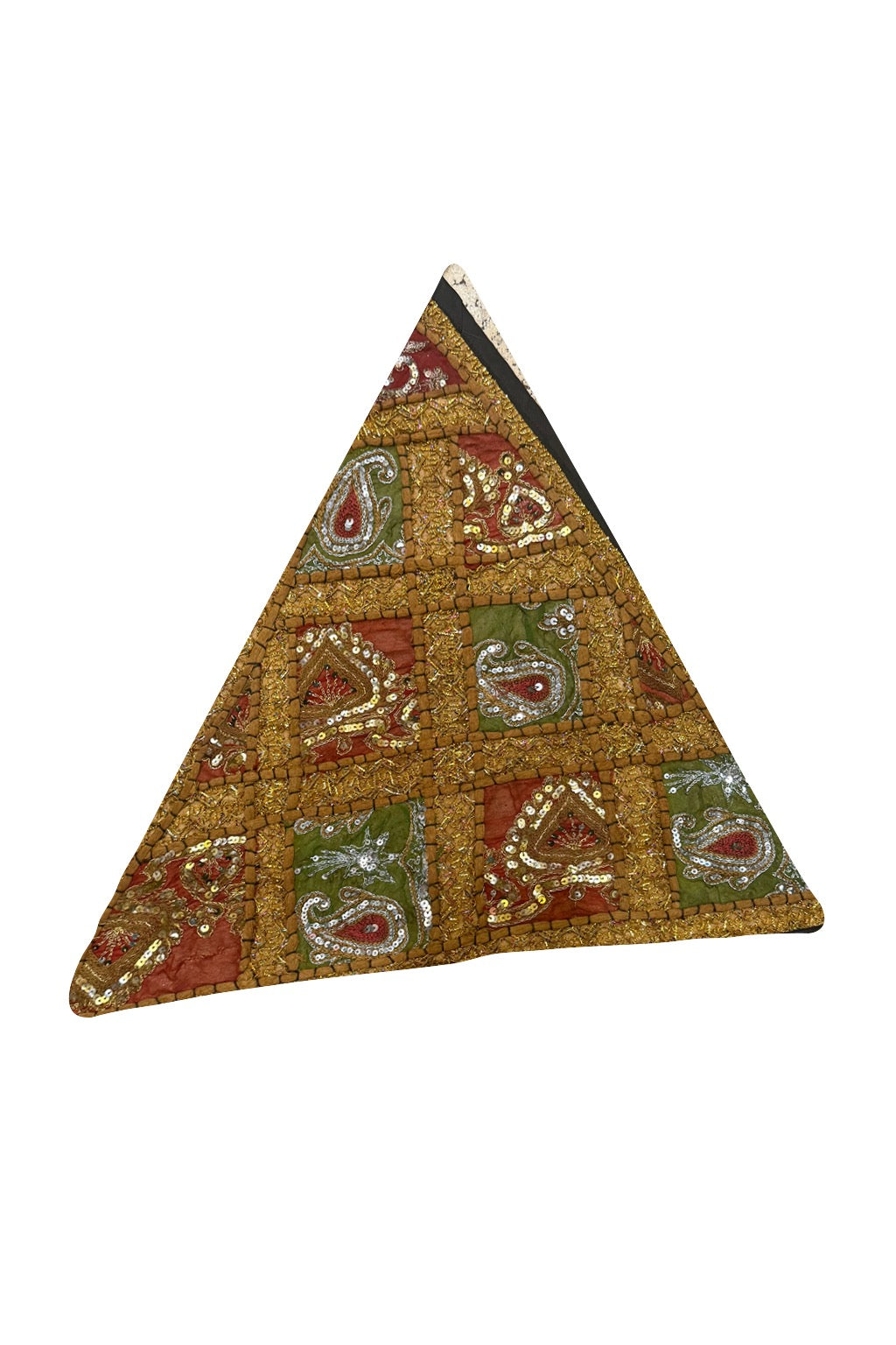 23'' Ethnic Indian Embroidery Beaded Patchwork Triangle Pillow Cushion Cover Handmade Indian Triangular Patchwork Cushion – 23x23 Inch Decorative Pillow