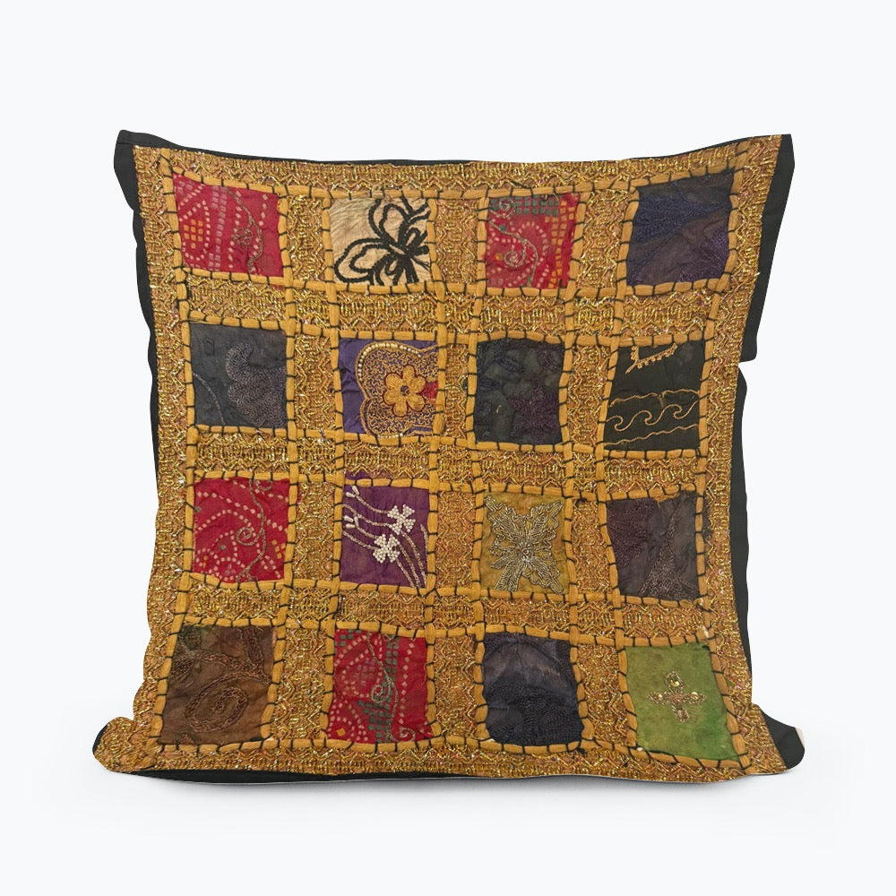 16'' INDIAN CUSHION COVER PILLOW CASE BEADED WORK FLORAL ETHNIC THROW DECOR ART (Jenny)