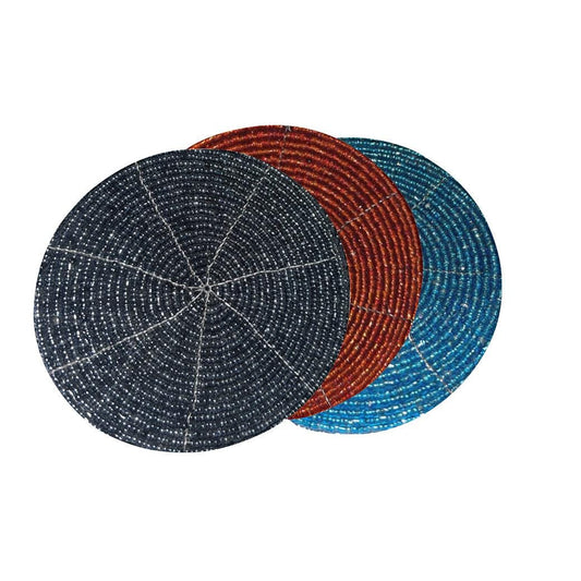 Handmade Beaded Coasters: Red, Turquoise, Black - Set of 6