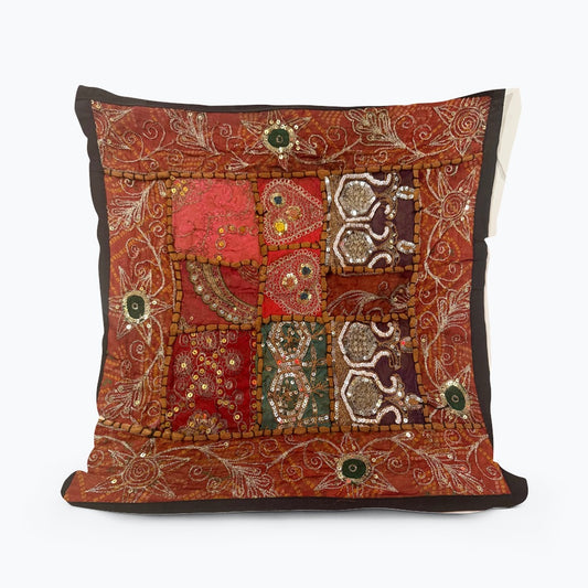 16'' INDIAN TAPESTRY CUSHION COVER ZARI BEADED PATCHWORK DECOR CUSHION COVERS (Kelly) #1