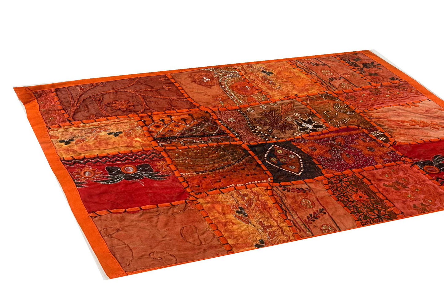 20" Orange Beaded Tapestry Placemat: Zardozi Indian Table Mat