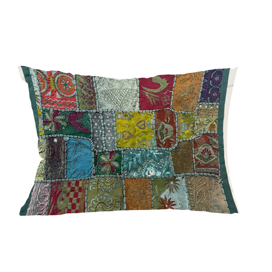 20" x 16" Tapestry Patchwork Pillow Cases Indian Handmade Beaded Cushion Cover Decor Artisan Indian Beaded Patchwork Pillow Cover Colorful Indian Tapestry Patchwork Cushion Cover #1