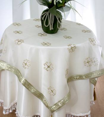 59" White Embroidered Tablecloth Indian Sheer Tasseled Table Topper Tasseled Floral (Copy) (Copy)