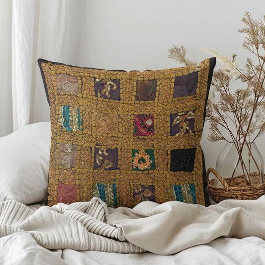 16'' INDIAN CUSHION COVER PILLOW CASE BEADED WORK FLORAL ETHNIC THROW DECOR ART (Jenny)