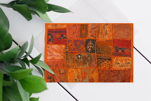 20" Orange Beaded Tapestry Placemat: Zardozi Indian Table Mat