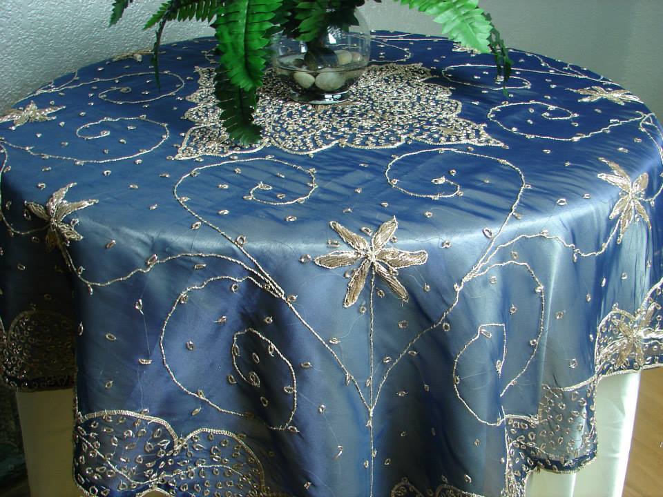 Handmade Indian Embroidered Organza Tablecloth – Elegant Dining Room Decor Embroidered Organza Table Cover – Traditional Indian Dining Tablecloth