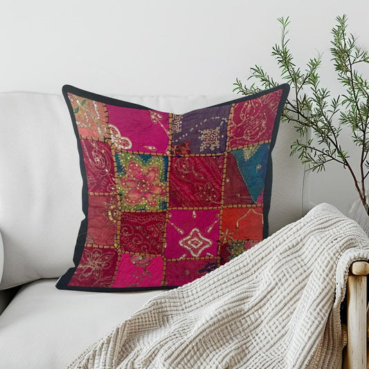 16" Tapestry Patchwork Pillow Cases Indian Handmade Beaded Cushion Cover Decor Black Beaded Tapestry Pillow Cover: Vintage Indian Embroidered Cushion (Dolly)