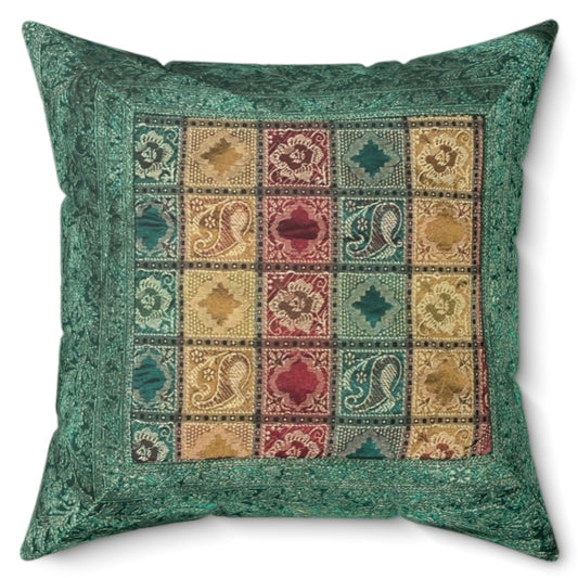 16" Green Indian Brocade Pillow Case Cover Home Decor Silk Cushions Covers Throw