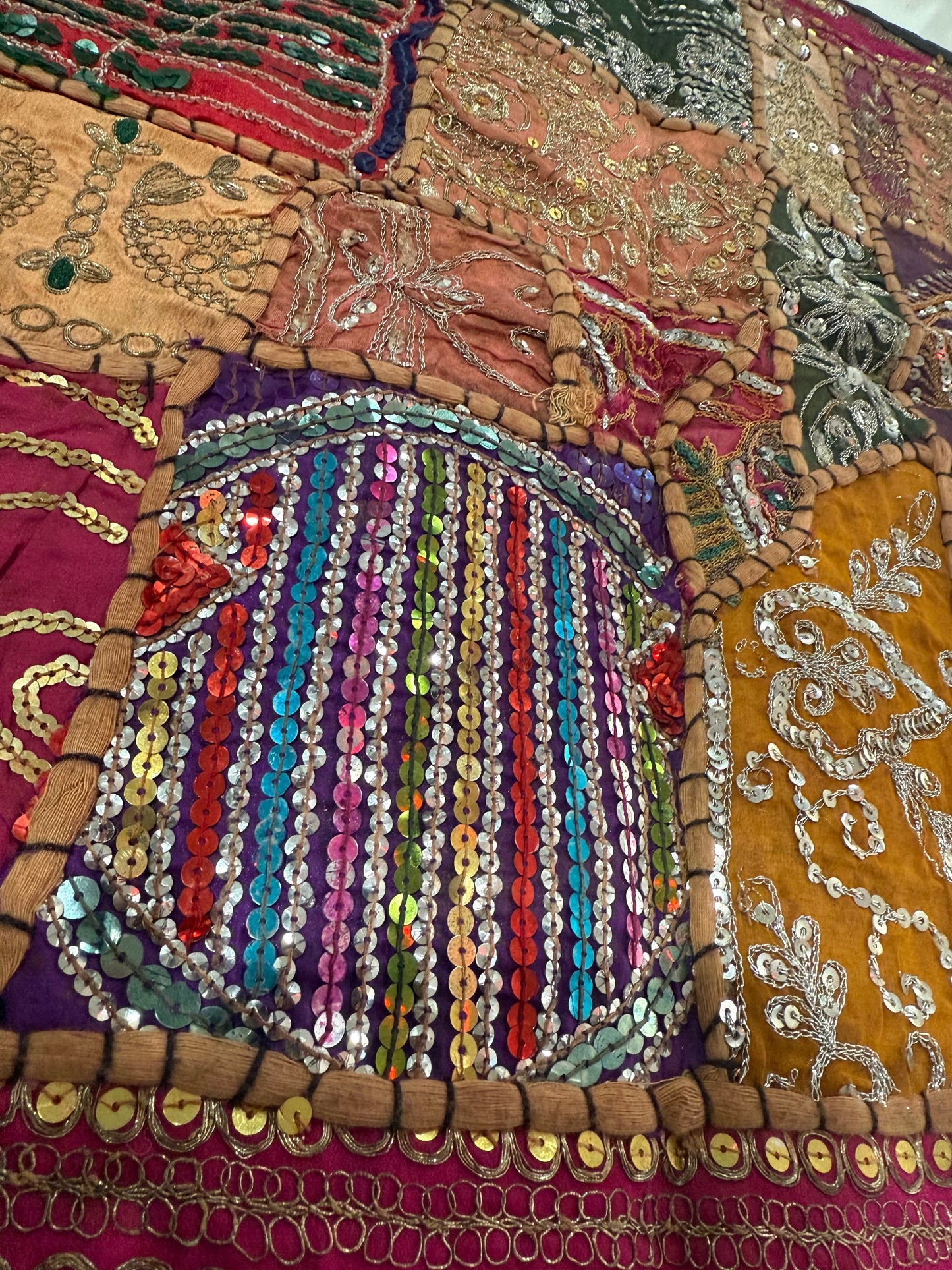 24'' x 24" Inch Large Ethnic Indian Embroidery Beaded Patchwork Work Throw Pillow Cushion Cover #2