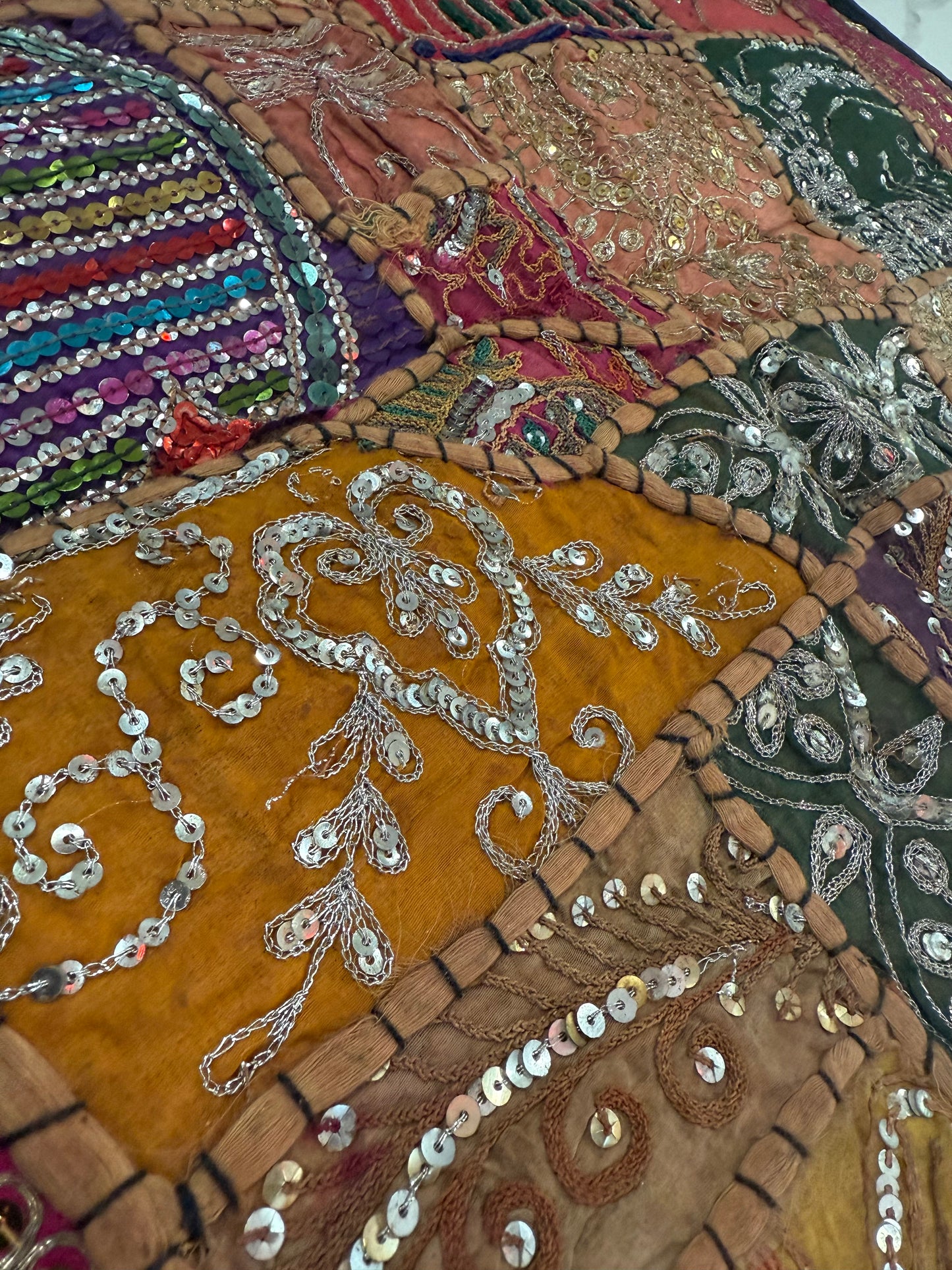 24'' x 24" Inch Large Ethnic Indian Embroidery Beaded Patchwork Work Throw Pillow Cushion Cover #2