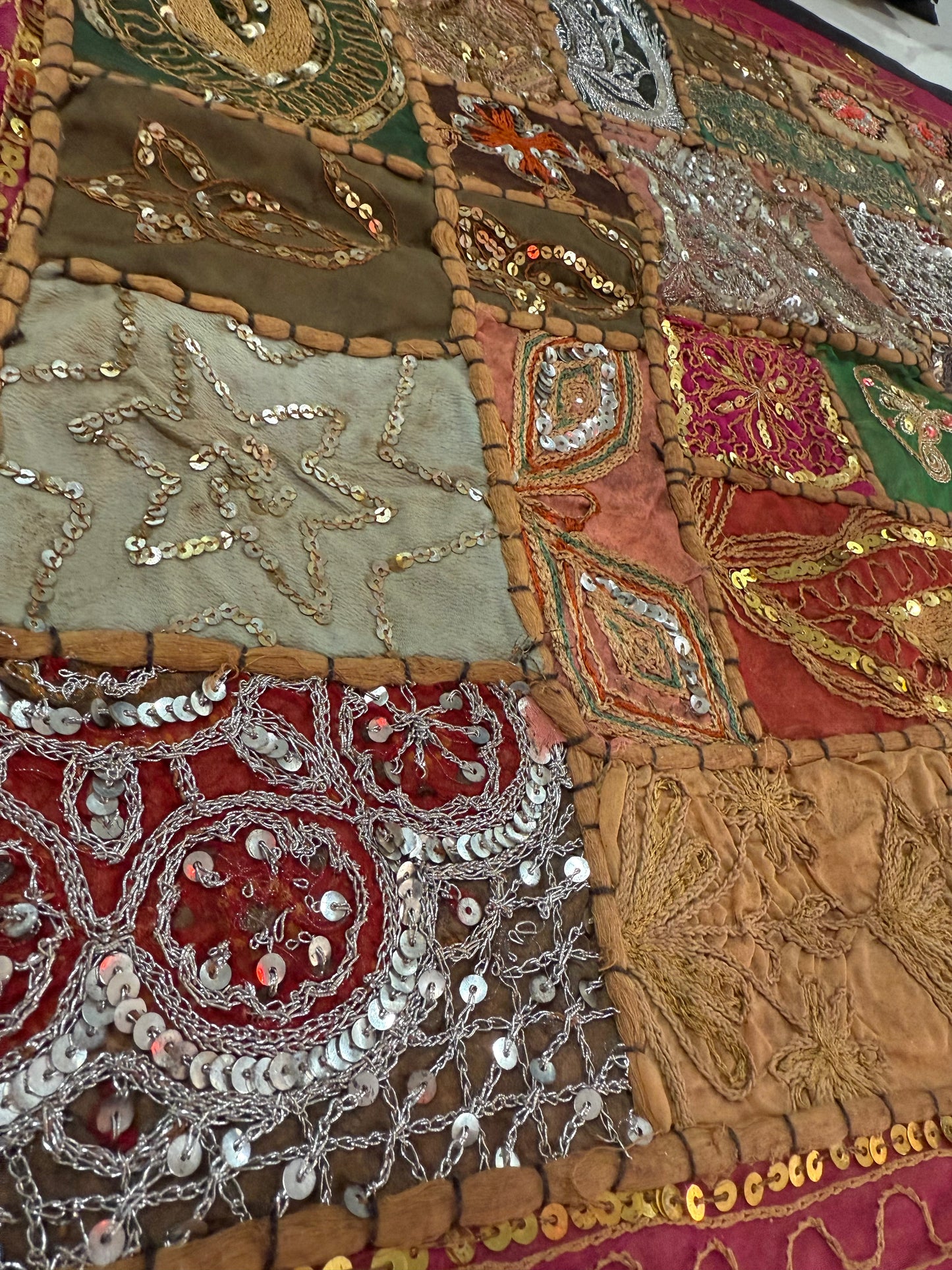 24'' x 24" Inch Large Ethnic Indian Embroidery Beaded Patchwork Work Throw Pillow Cushion Cover #3