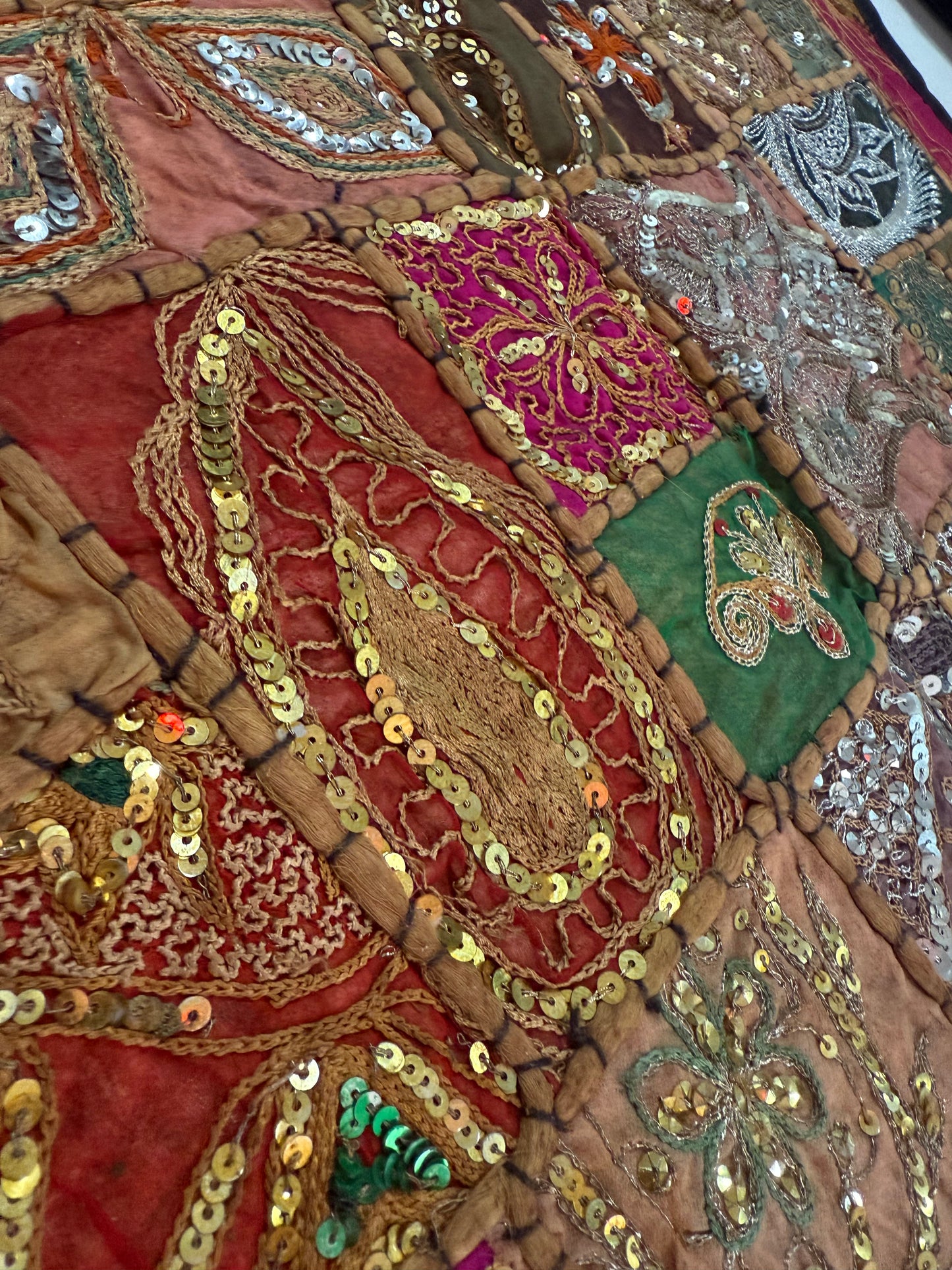 24'' x 24" Inch Large Ethnic Indian Embroidery Beaded Patchwork Work Throw Pillow Cushion Cover #3