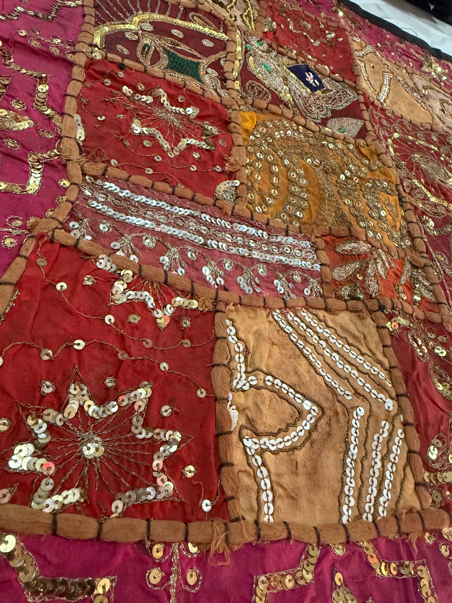 24'' x 24" Inch Large Ethnic Indian Embroidery Beaded Patchwork Work Throw Pillow Cushion Cover #4