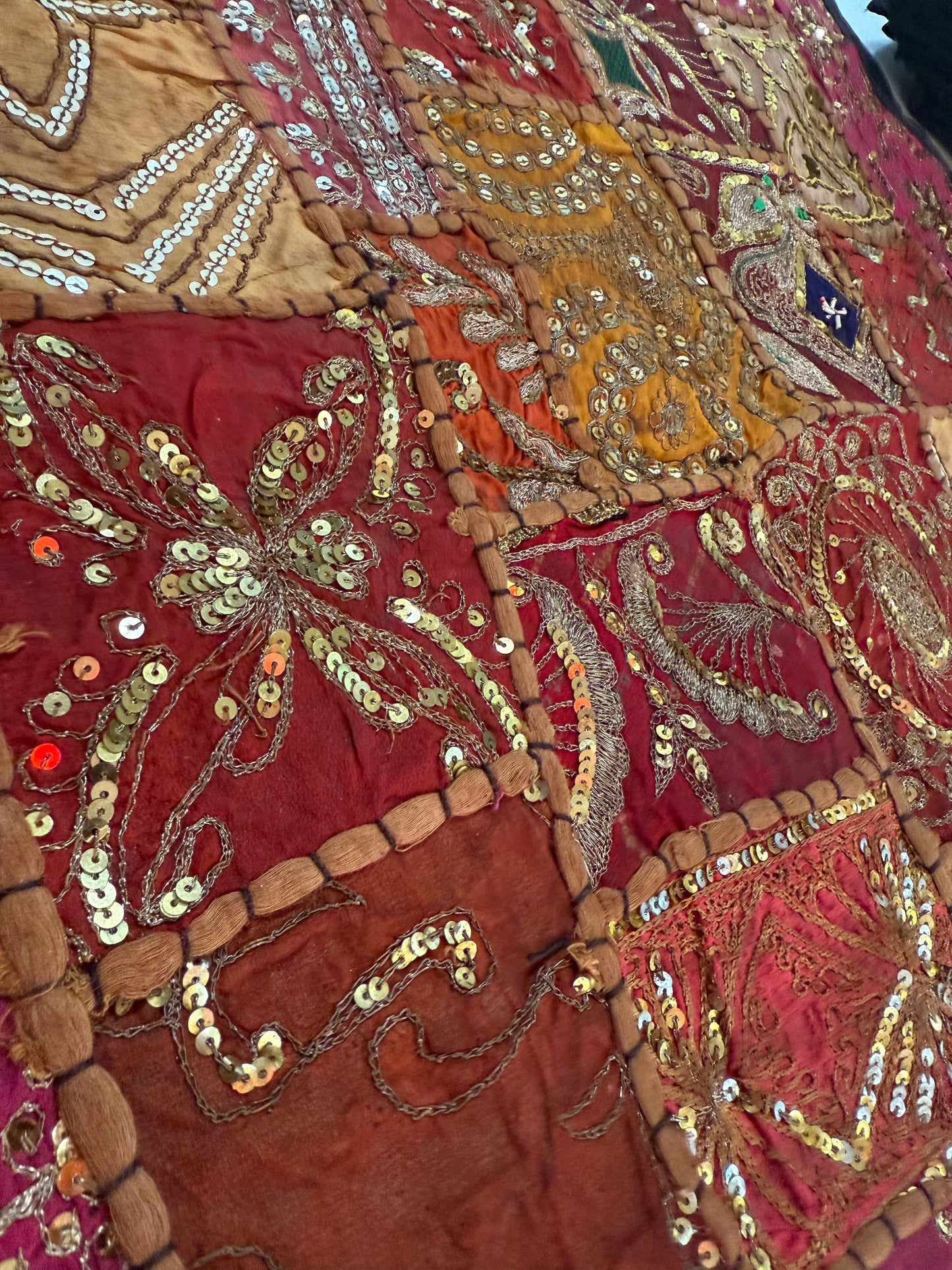 24'' x 24" Inch Large Ethnic Indian Embroidery Beaded Patchwork Work Throw Pillow Cushion Cover #4