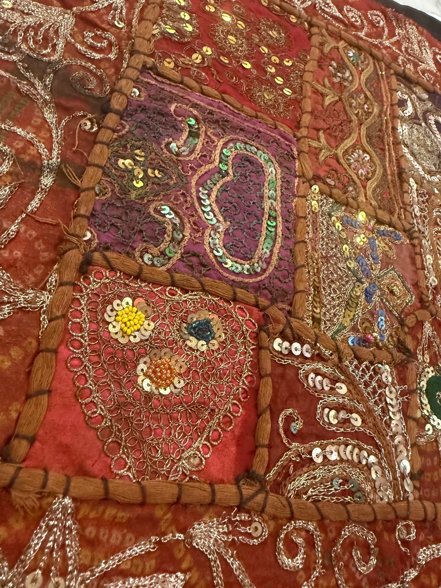 16'' INDIAN TAPESTRY CUSHION COVER ZARI BEADED PATCHWORK DECOR CUSHION COVERS (Kelly) #2