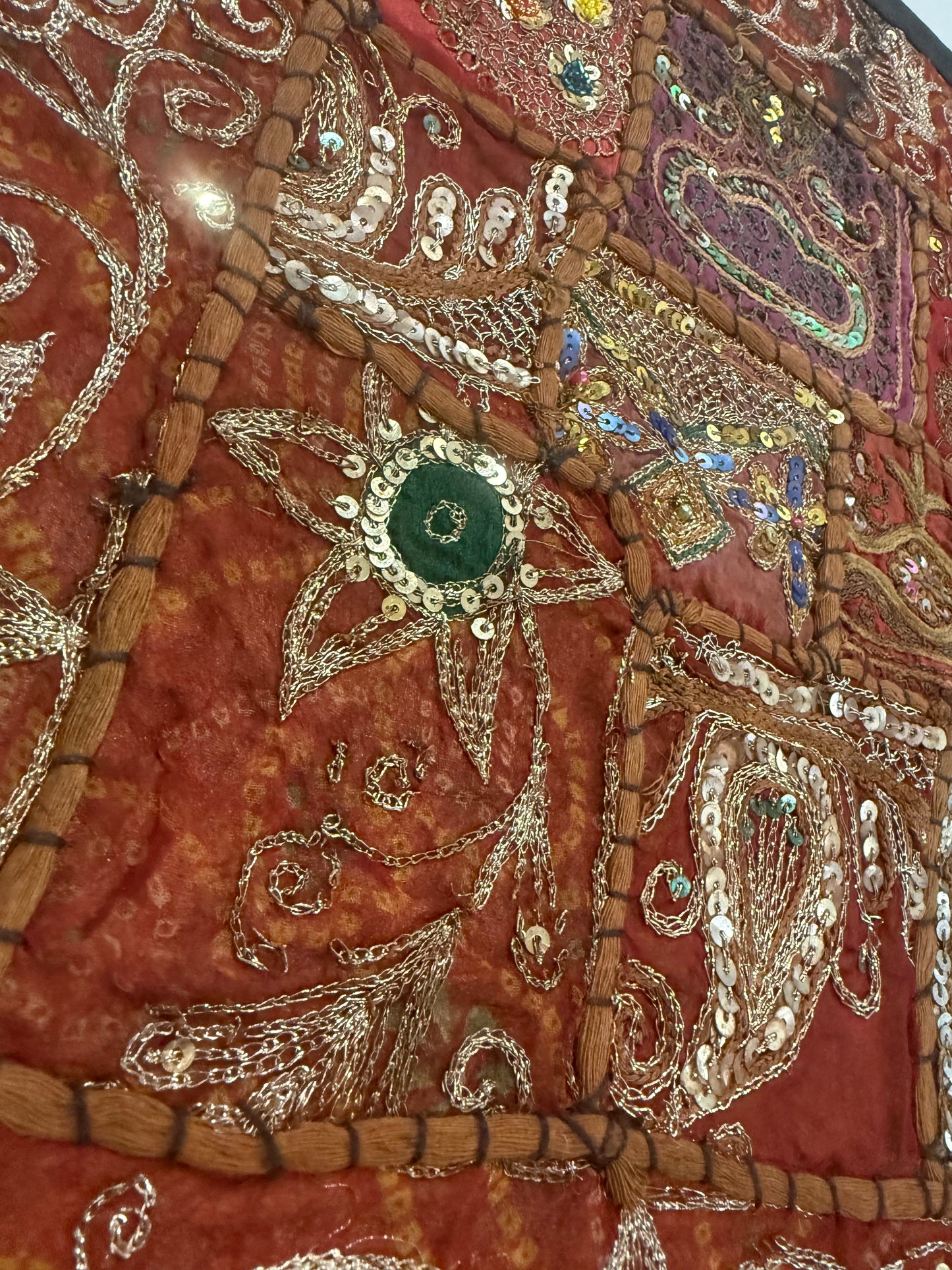 16'' INDIAN TAPESTRY CUSHION COVER ZARI BEADED PATCHWORK DECOR CUSHION COVERS (Kelly) #2