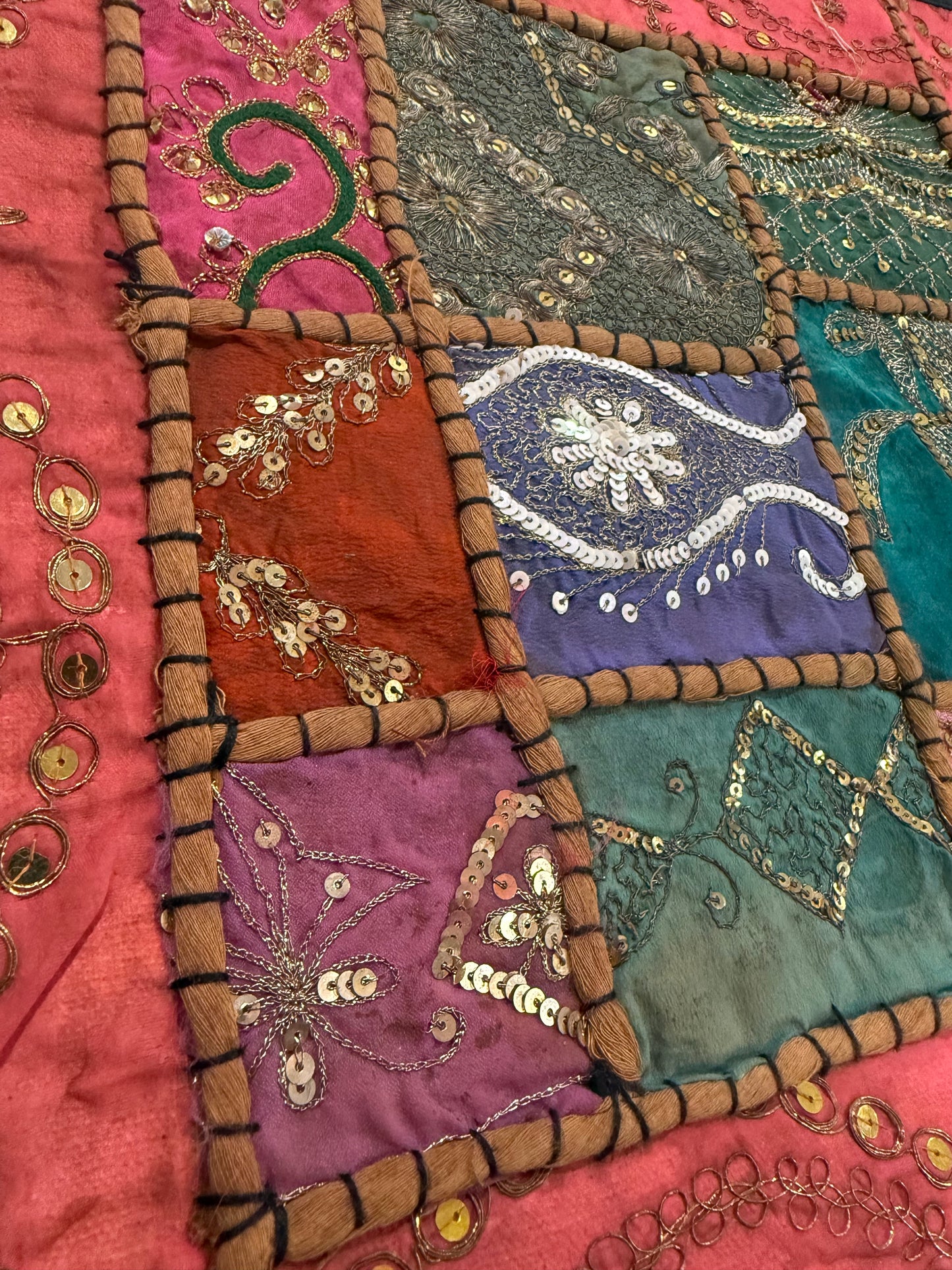 16'' INDIAN TAPESTRY CUSHION COVER ZARI BEADED PATCHWORK DECOR CUSHION COVERS (Kelly) #3