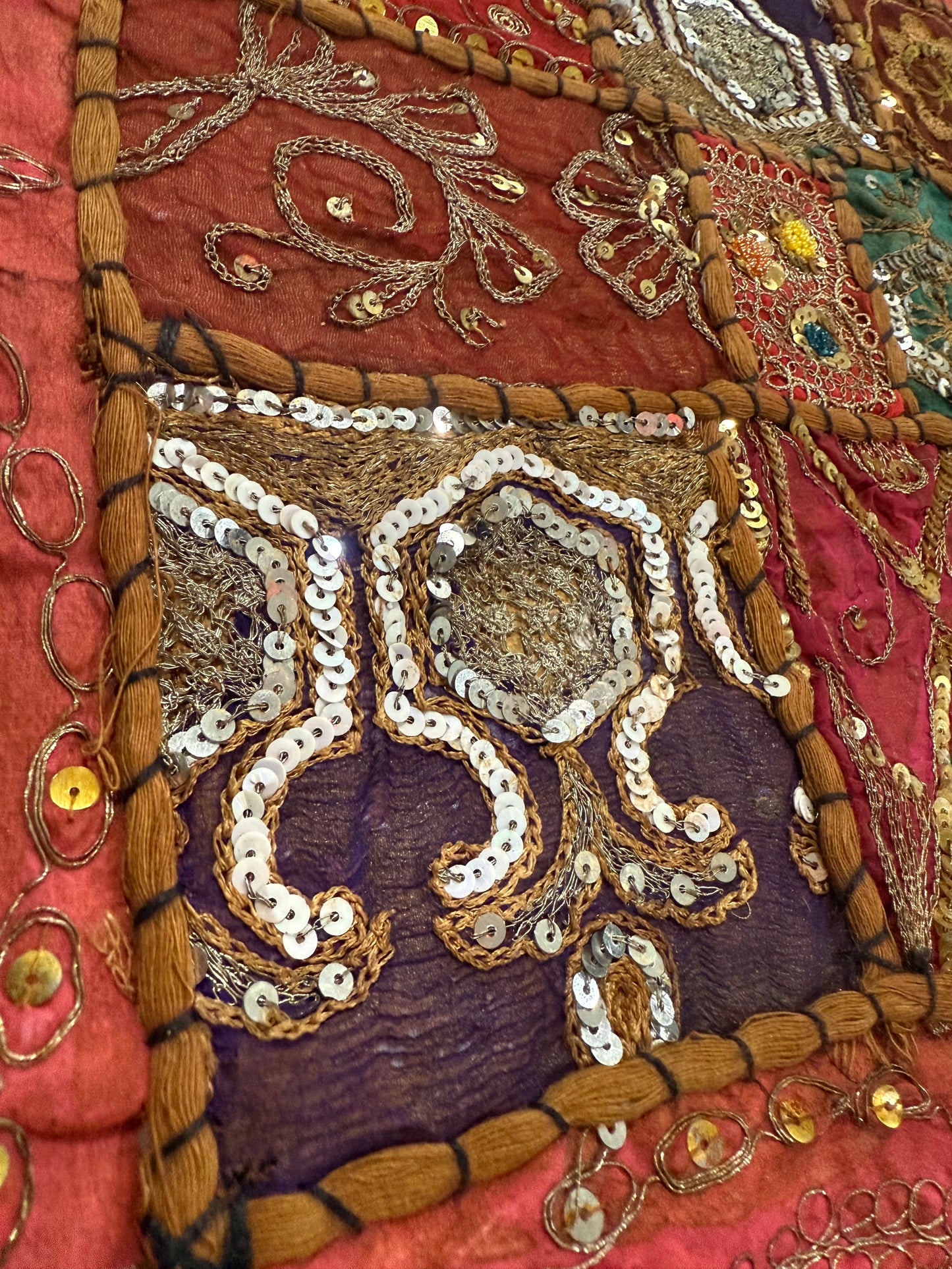 16'' INDIAN TAPESTRY CUSHION COVER ZARI BEADED PATCHWORK DECOR CUSHION COVERS (Kelly) #4