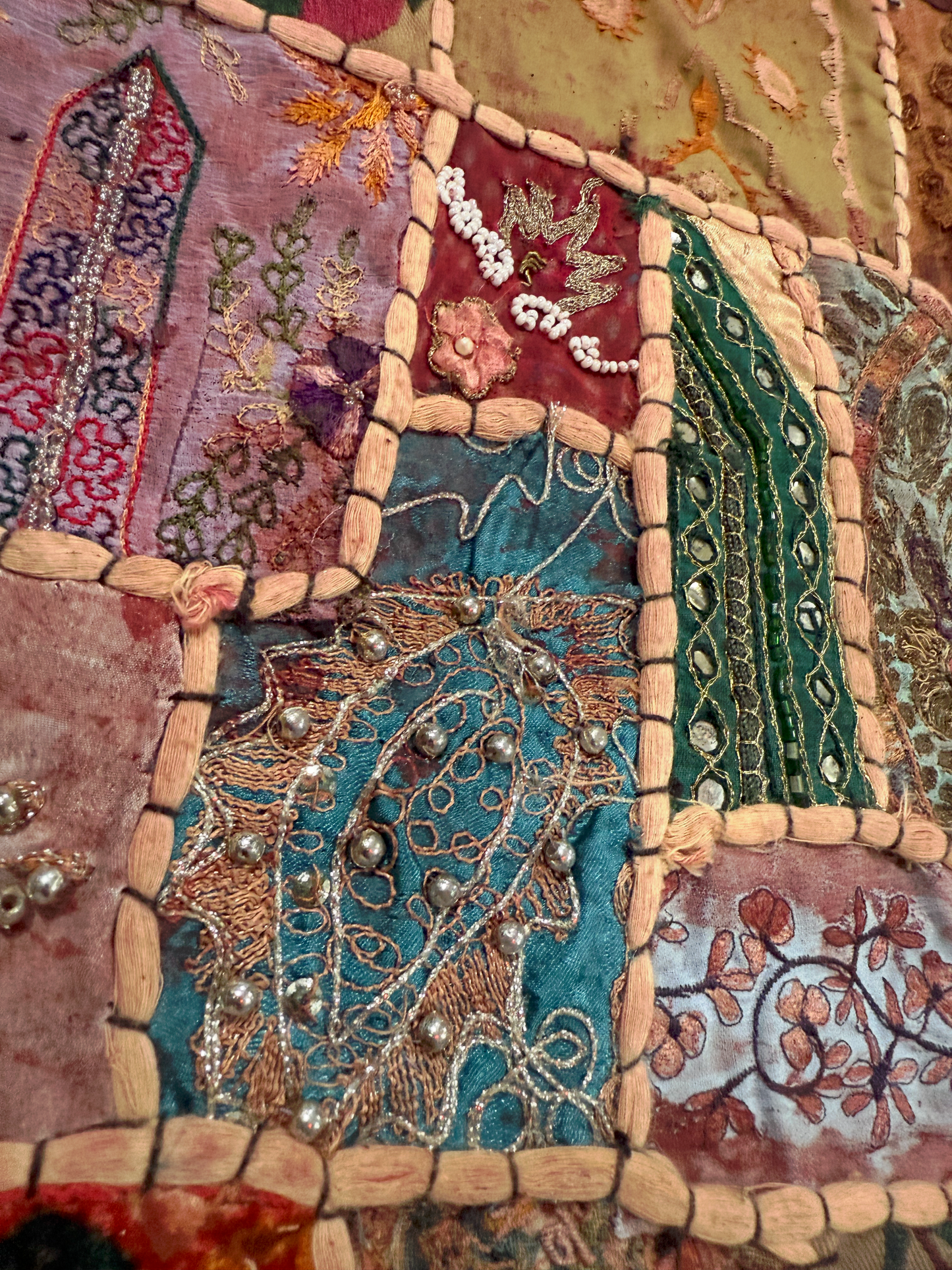 Handmade Indian Patchwork Cushion Cover – 16x16 Inch Red Boho Tapestry Pillow Burgundy Beaded Tapestry Pillow Cover: Vintage Indian Embroidered Cushion #15