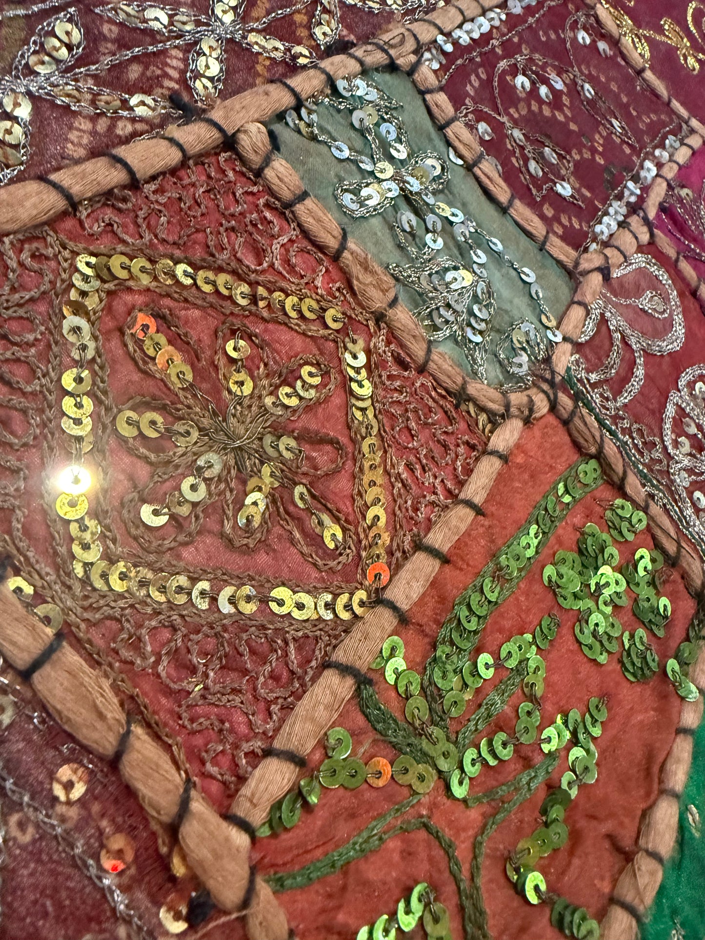 16'' INDIAN TAPESTRY CUSHION COVER ZARI BEADED PATCHWORK DECOR CUSHION COVERS (Kelly) #7