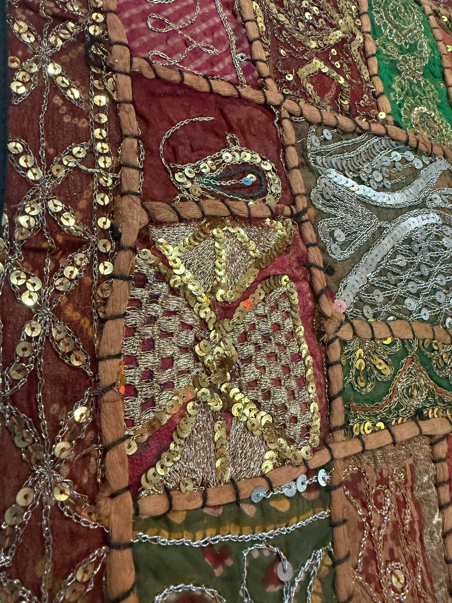 16'' INDIAN TAPESTRY CUSHION COVER ZARI BEADED PATCHWORK DECOR CUSHION COVERS (Kelly) #7