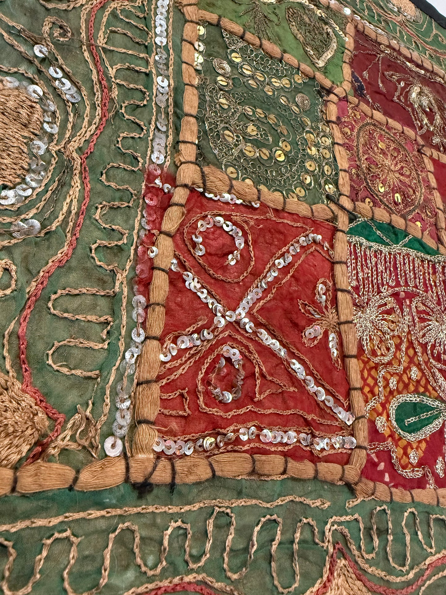 16'' INDIAN TAPESTRY CUSHION COVER ZARI BEADED PATCHWORK DECOR CUSHION COVERS (Kelly) #8