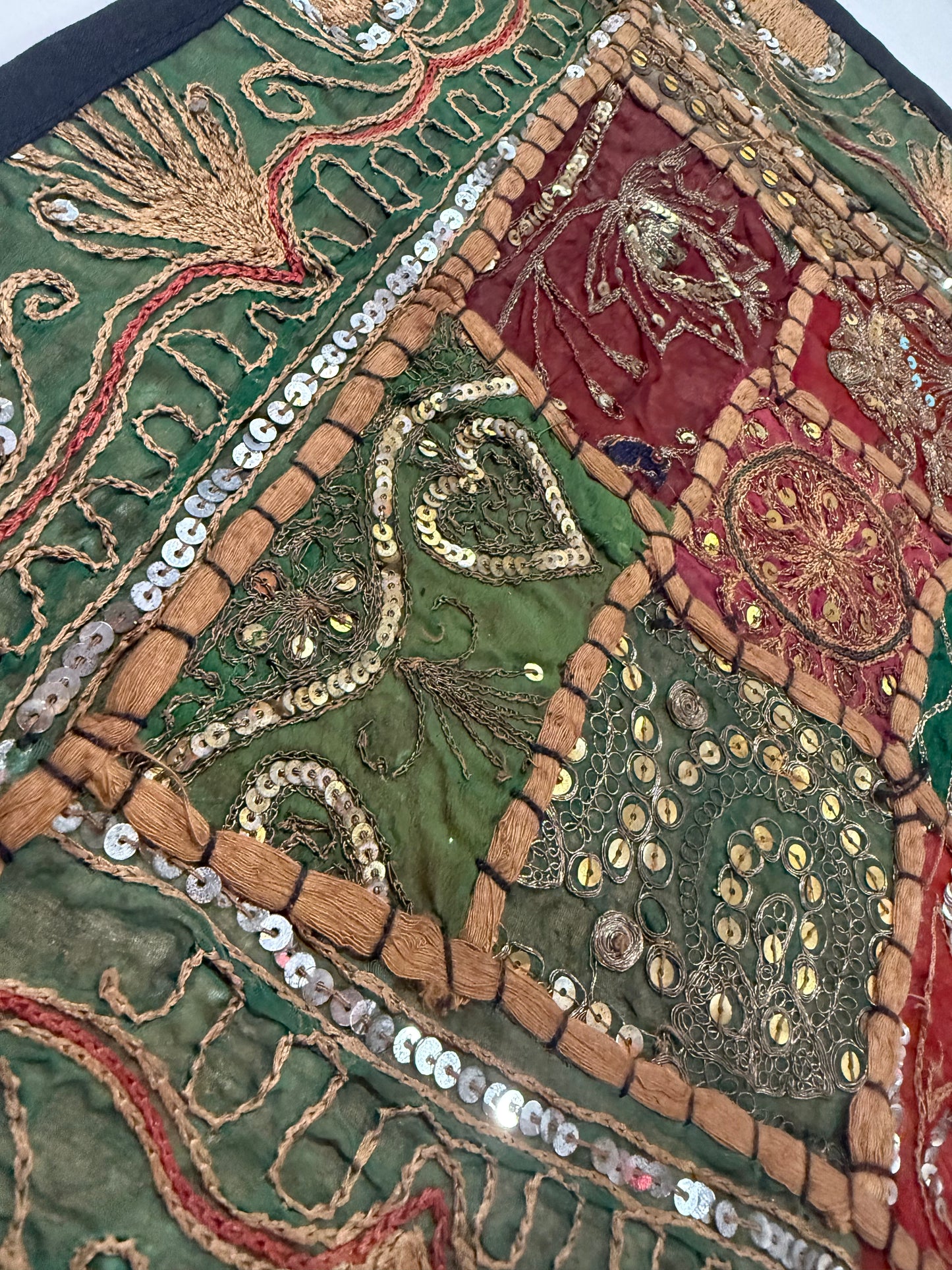 16'' INDIAN TAPESTRY CUSHION COVER ZARI BEADED PATCHWORK DECOR CUSHION COVERS (Kelly) #8