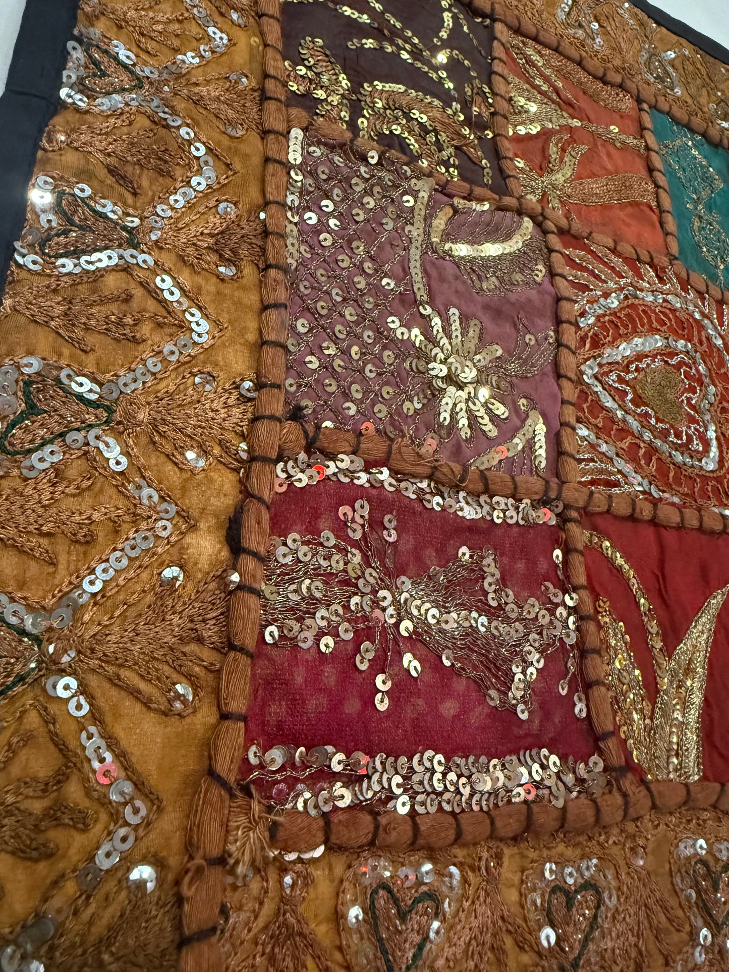 16'' INDIAN TAPESTRY CUSHION COVER ZARI BEADED PATCHWORK DECOR CUSHION COVERS (Kelly) #9