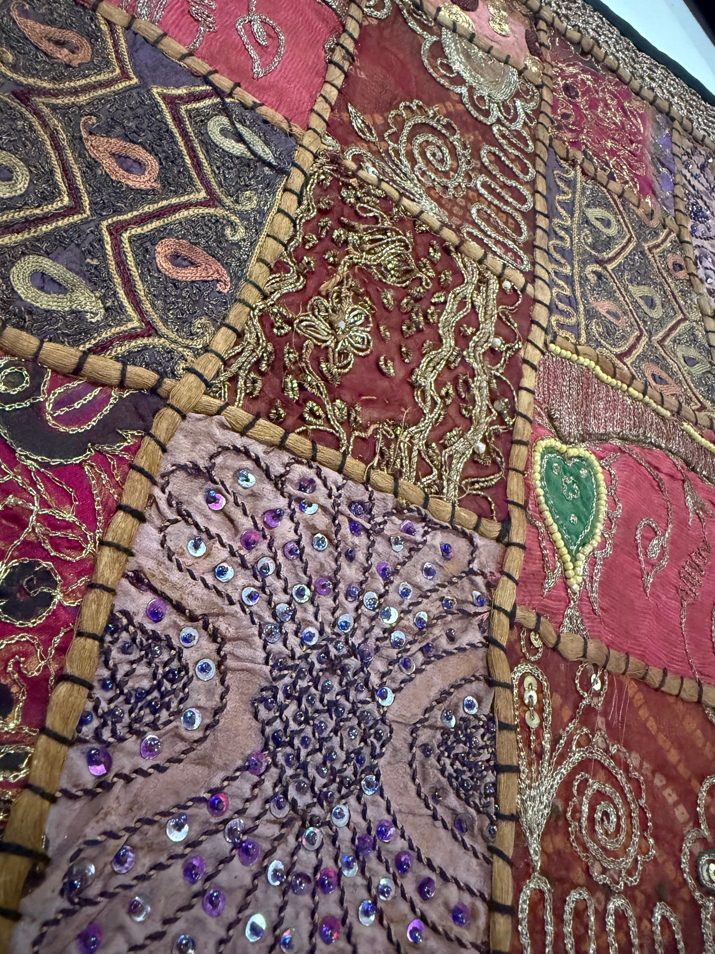 16'' INDIAN TAPESTRY CUSHION COVER ZARI BEADED PATCHWORK DECOR CUSHION COVERS (Kelly) #10