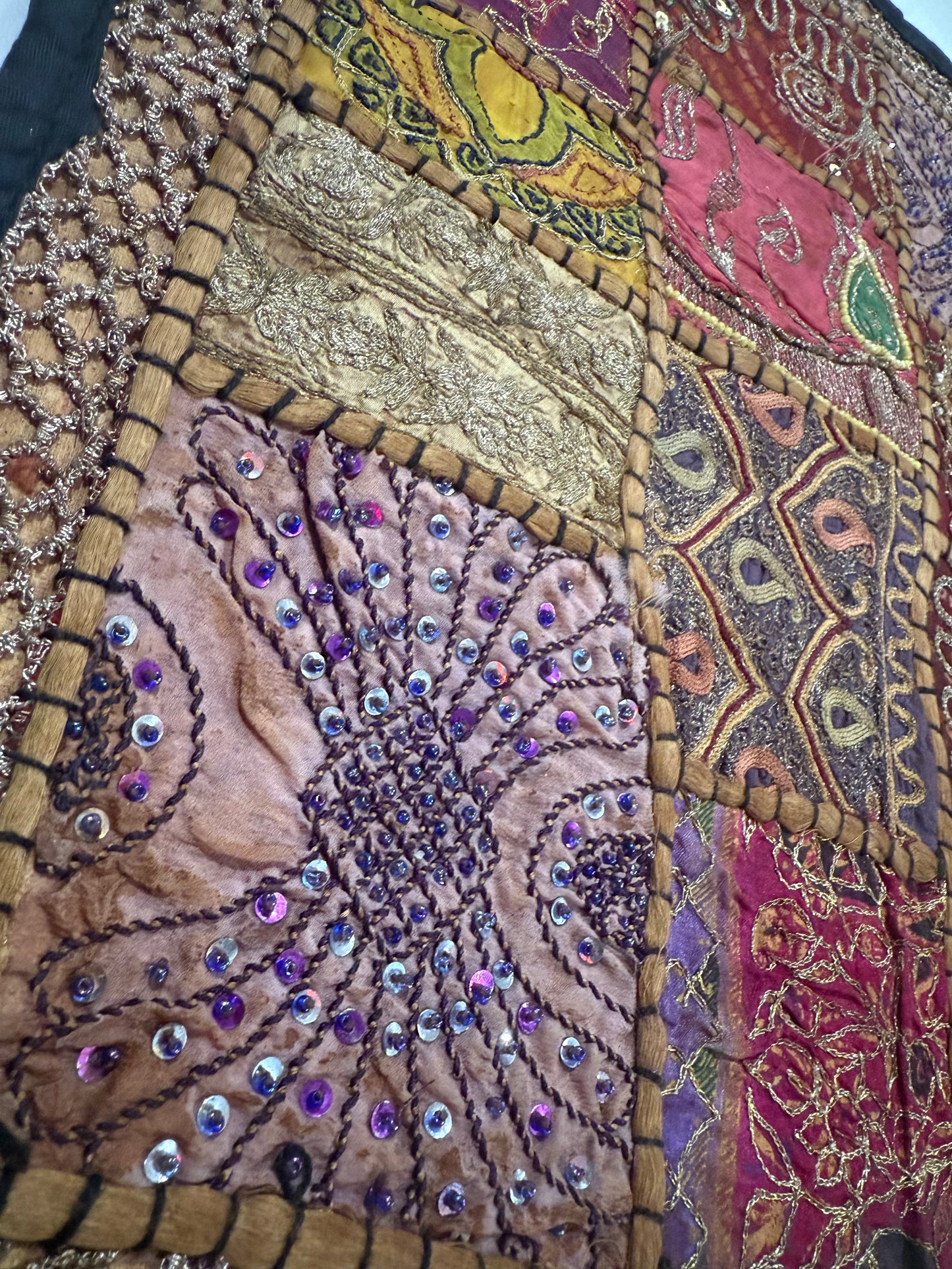 16'' INDIAN TAPESTRY CUSHION COVER ZARI BEADED PATCHWORK DECOR CUSHION COVERS (Kelly) #10