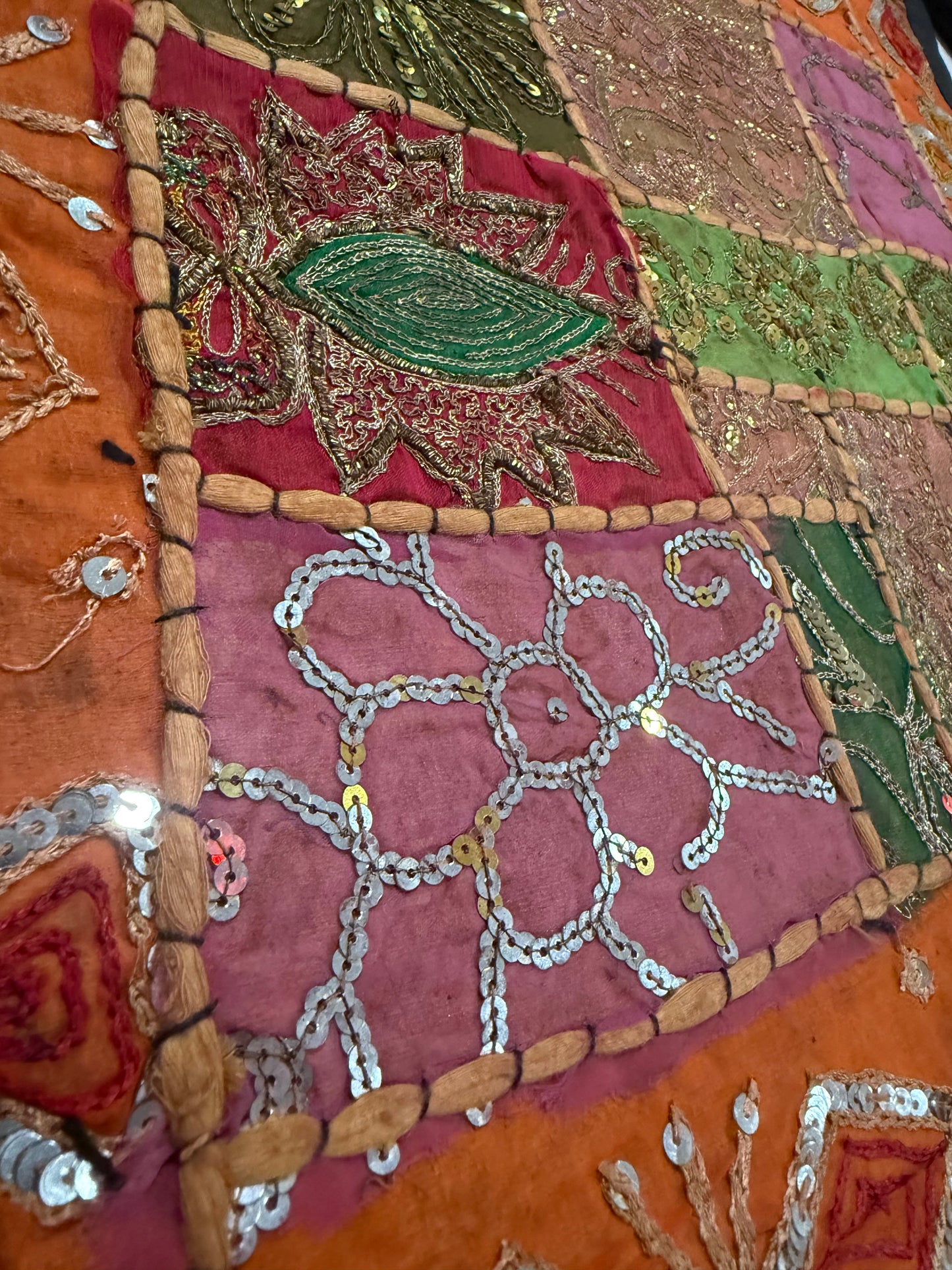 16'' INDIAN TAPESTRY CUSHION COVER ZARI BEADED PATCHWORK DECOR CUSHION COVERS (Kelly) #11