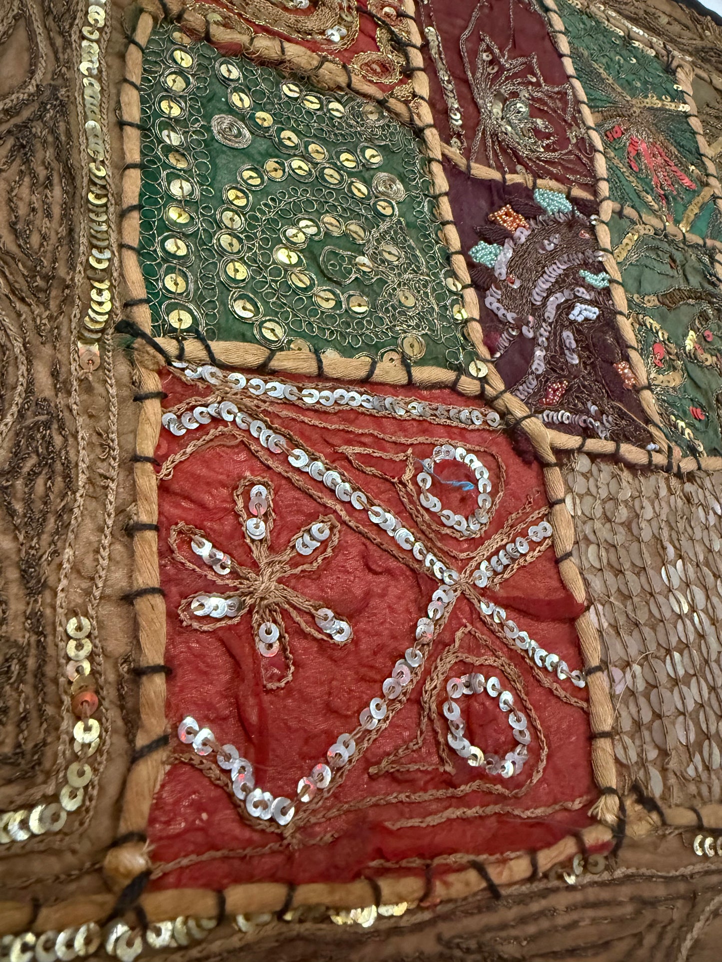 16'' INDIAN TAPESTRY CUSHION COVER ZARI BEADED PATCHWORK DECOR CUSHION COVERS (Kelly) #12