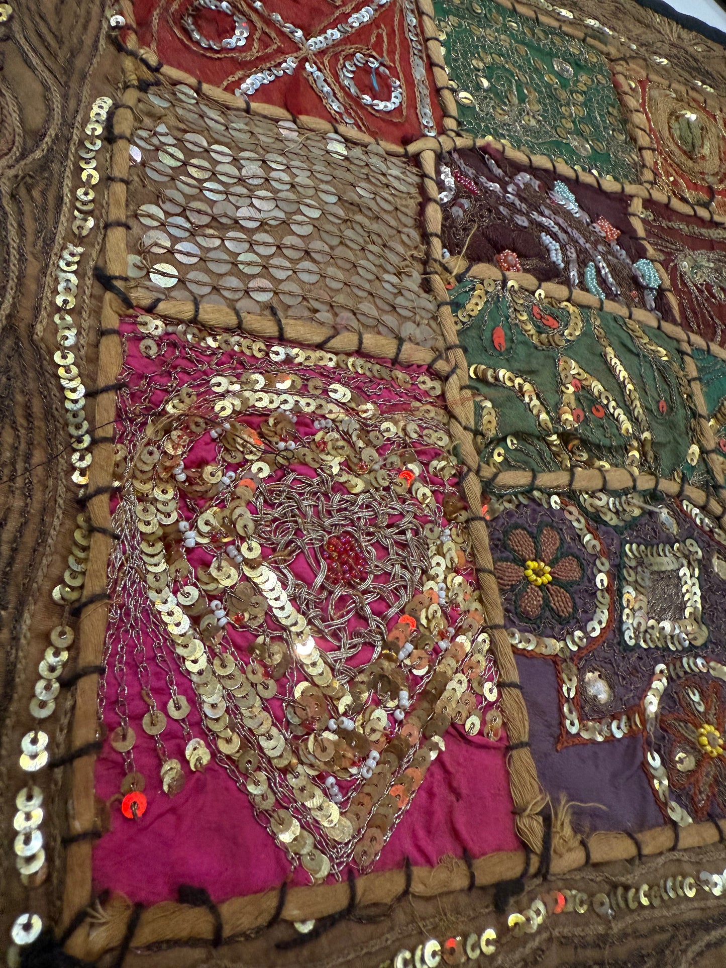 16'' INDIAN TAPESTRY CUSHION COVER ZARI BEADED PATCHWORK DECOR CUSHION COVERS (Kelly) #12