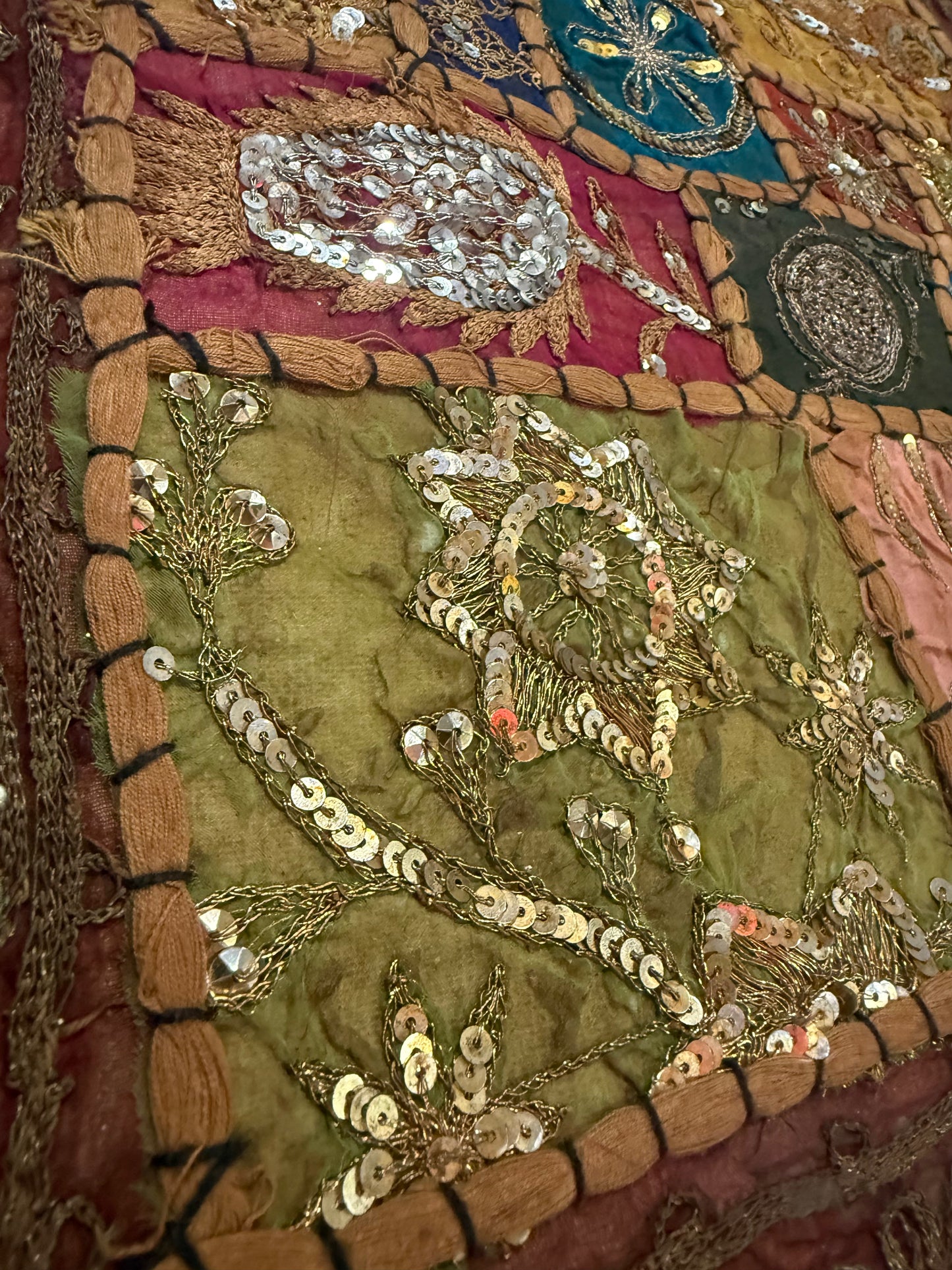 16'' INDIAN TAPESTRY CUSHION COVER ZARI BEADED PATCHWORK DECOR CUSHION COVERS (Kelly) #13